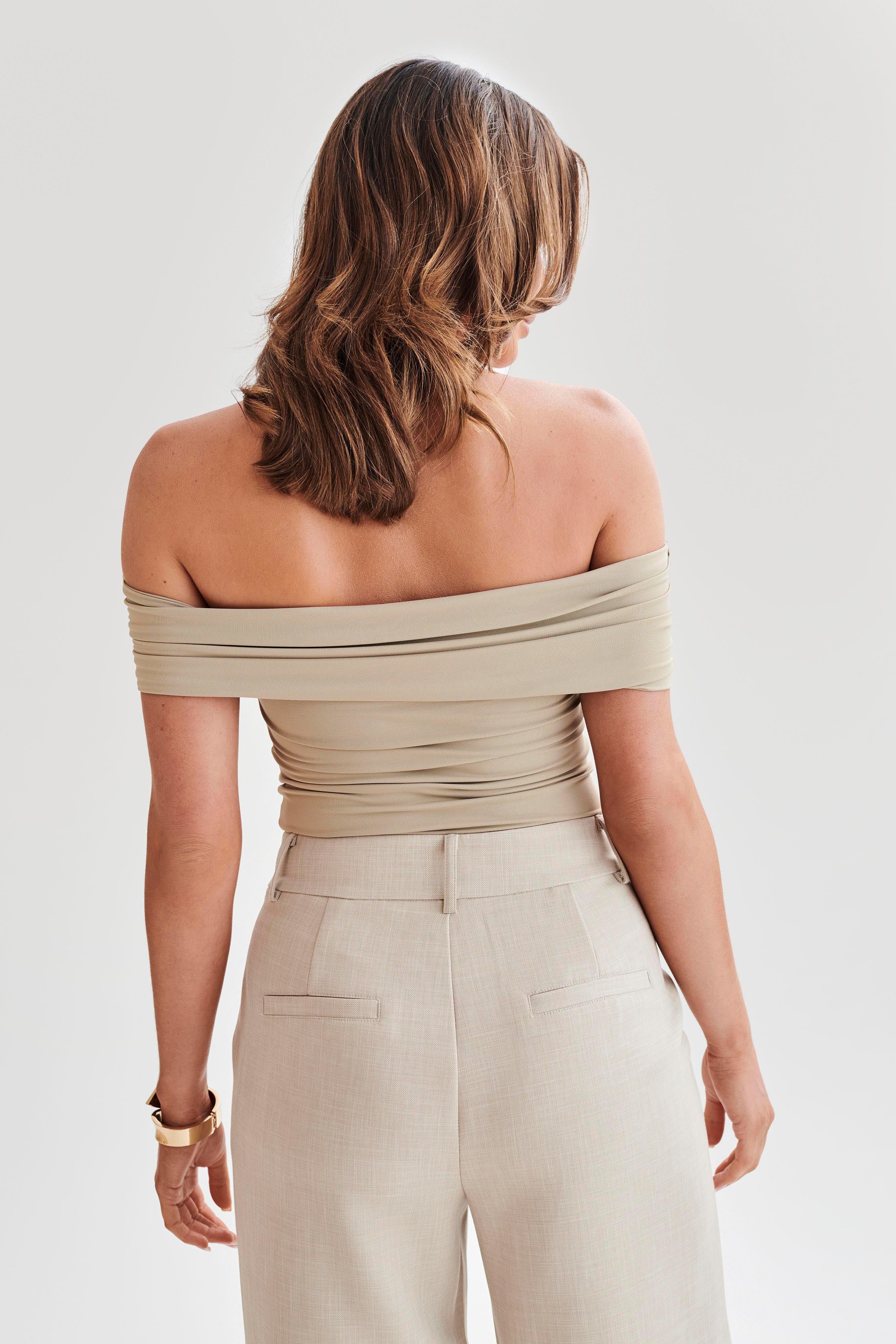 Meena Recycled Nylon Off Shoulder Top - Taupe