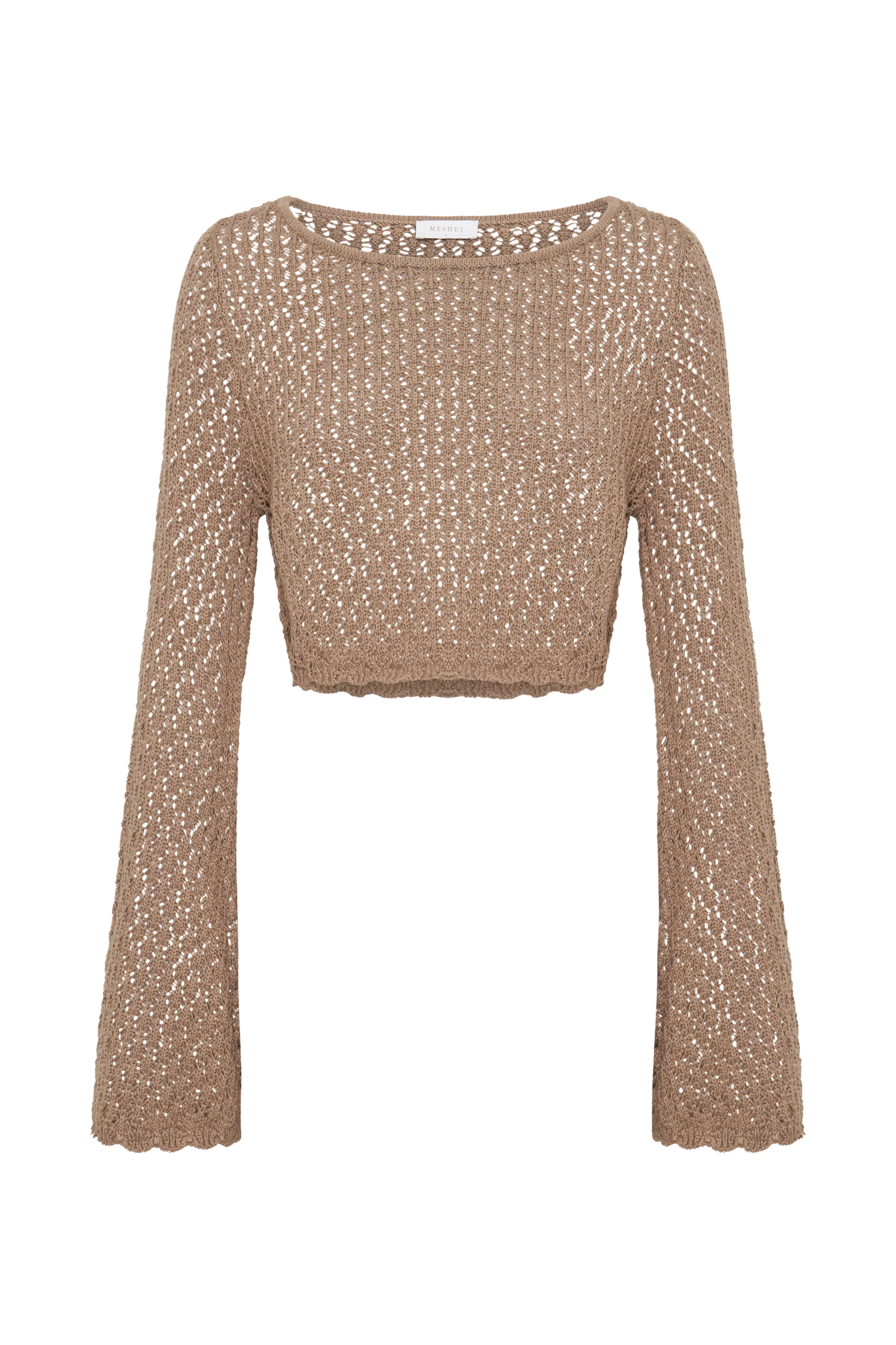 Sian Knit Long Sleeve Crop Top - Taupe