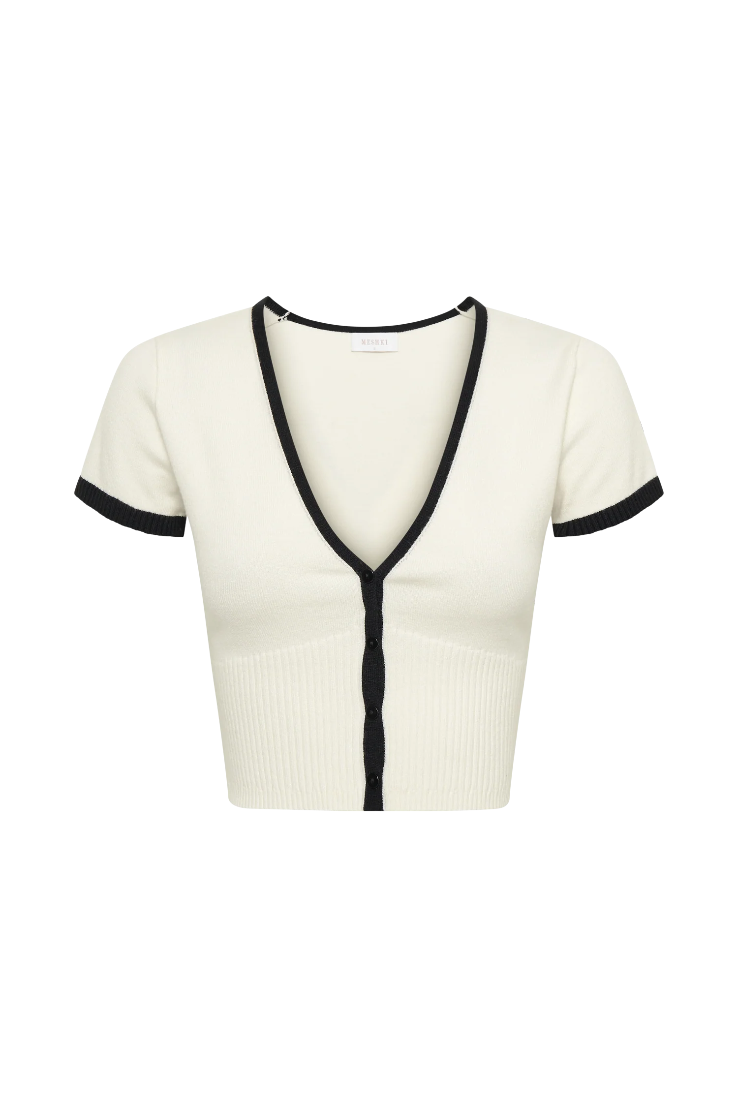 Jolene Contrast Button Up Knit Top - White