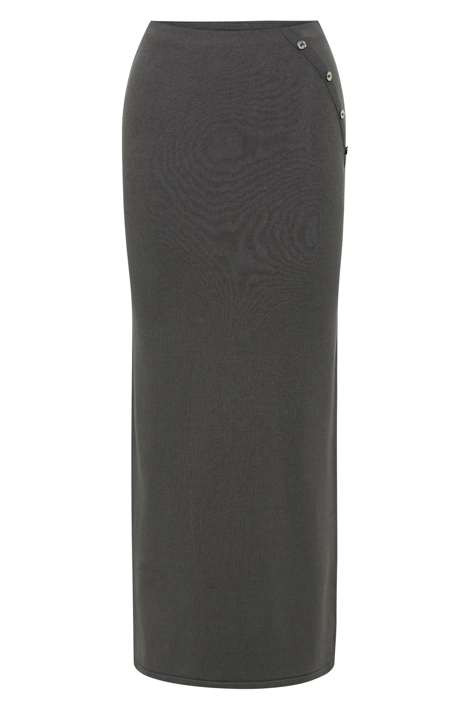 Maisie Buttoned Knit Maxi Skirt - Dark Charcoal