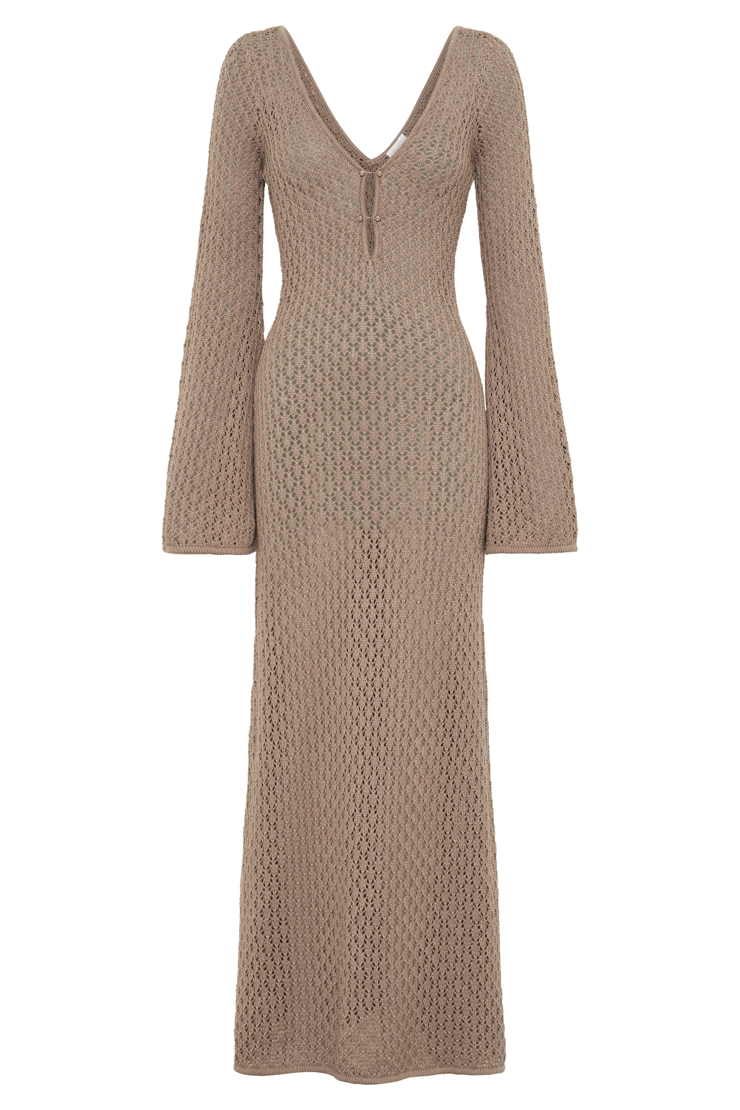 Kayleigh Crochet Fishtail Flare Sleeve Maxi Dress - Taupe