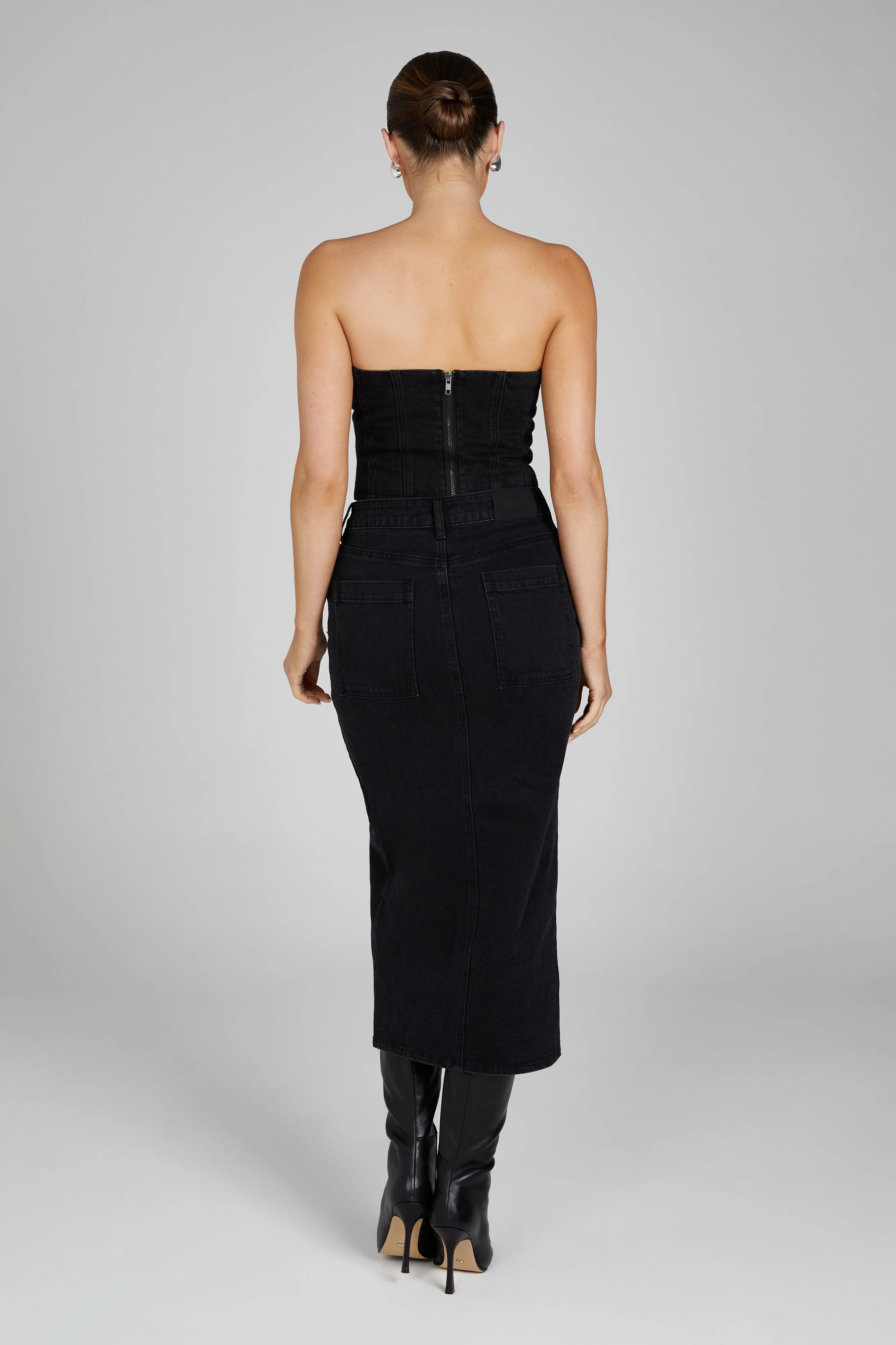 Acacia Denim Midi Skirt - Washed Black