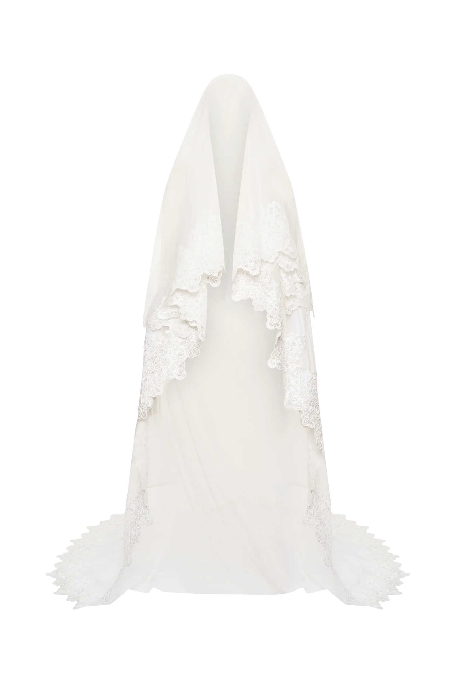 Paulette Lace Trim Veil - White