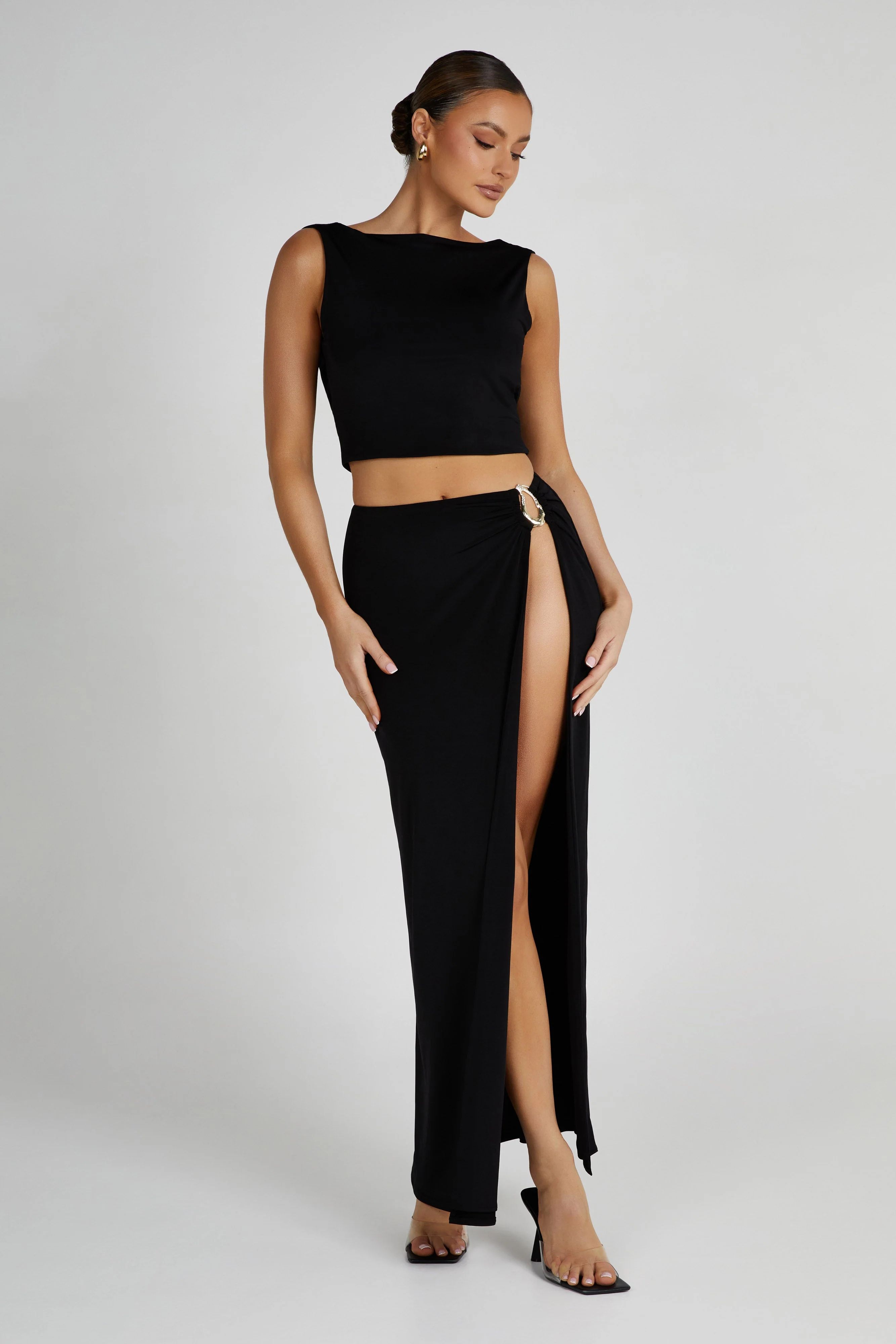 Suri Slinky Maxi Skirt With Gold Hardware - Black