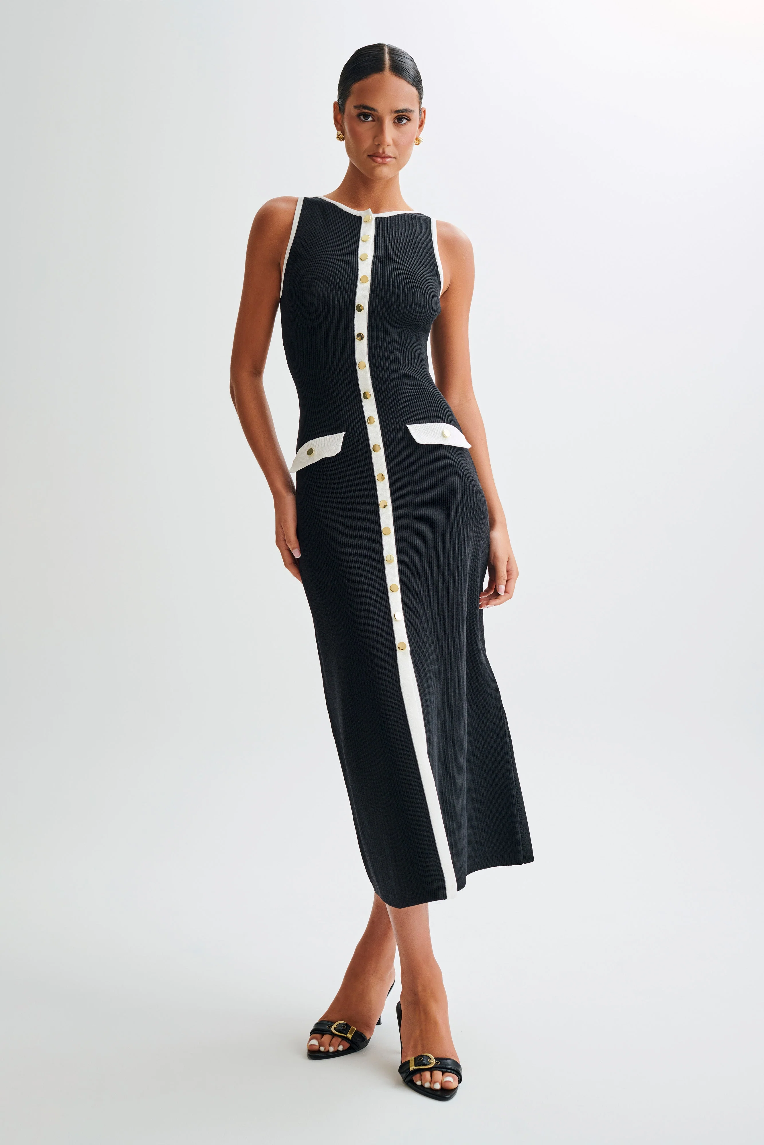 Sawyer Sleeveless Buttoned Maxi Dress - Black/White