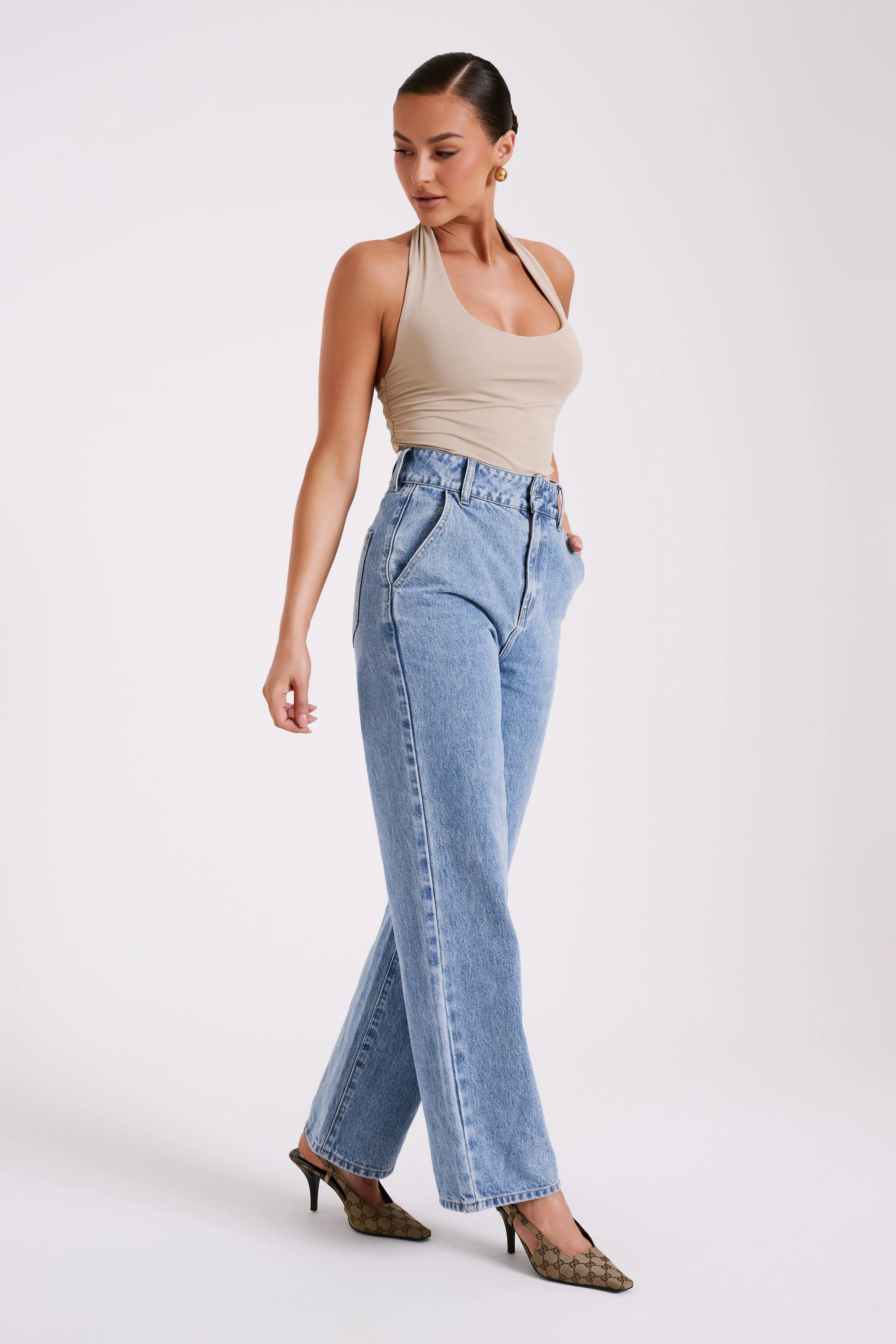 Marie Recycled Nylon Halter Top - Taupe