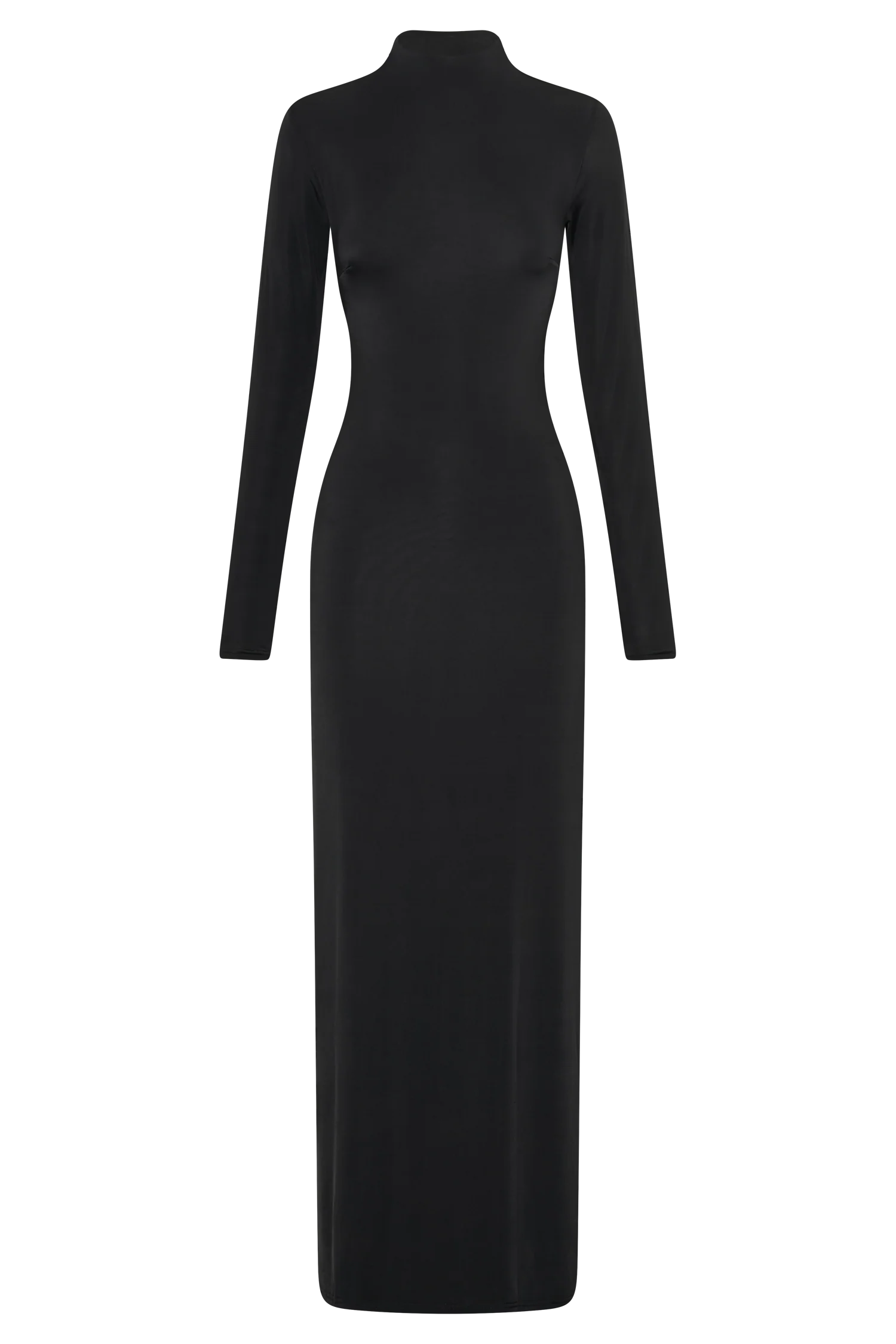 Elani Slinky High Neck Maxi Dress - Black