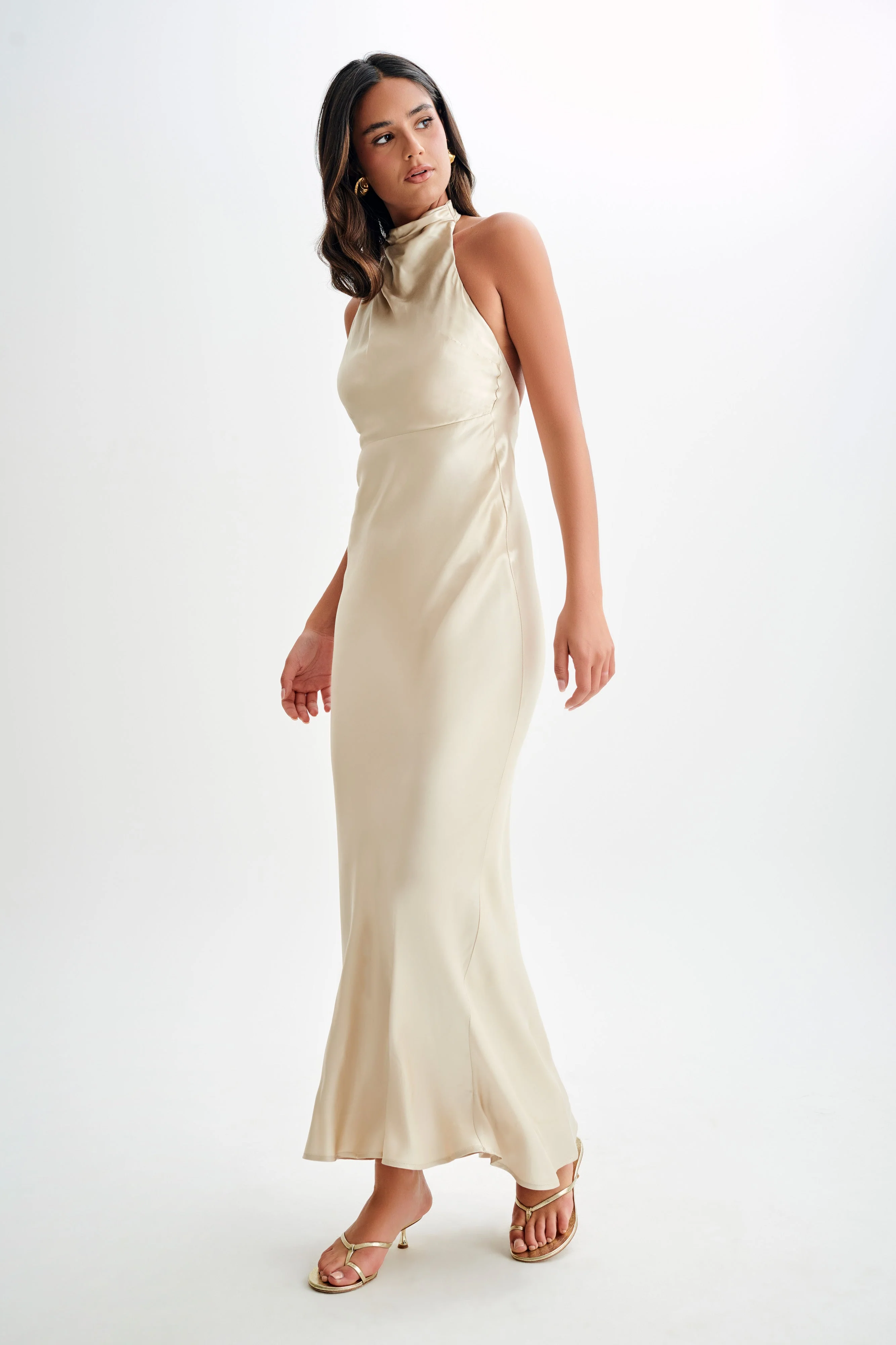Esther Iridescent Satin Cowl Maxi Dress - Gold
