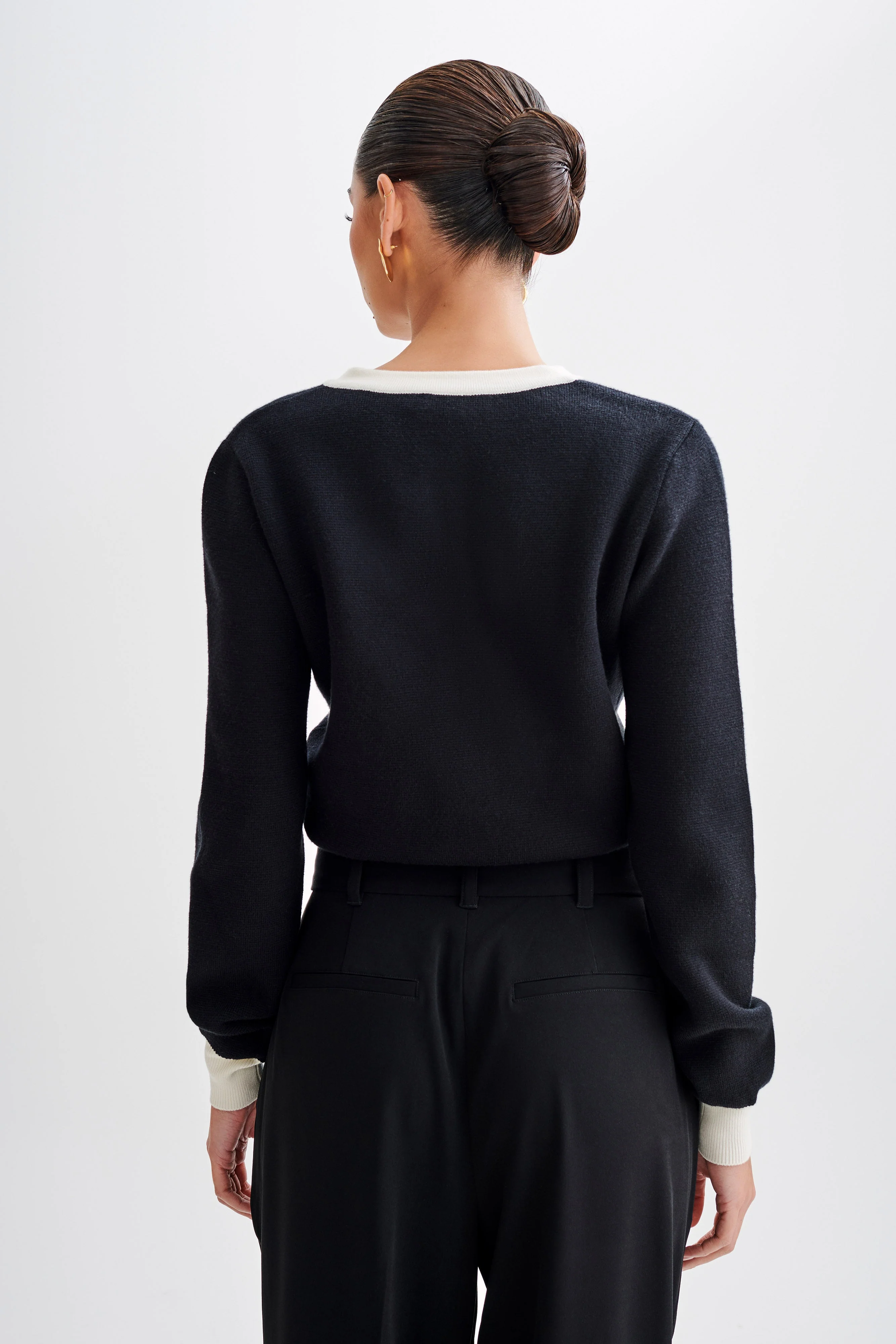 Tabitha Contrast Knit Cardigan - Black