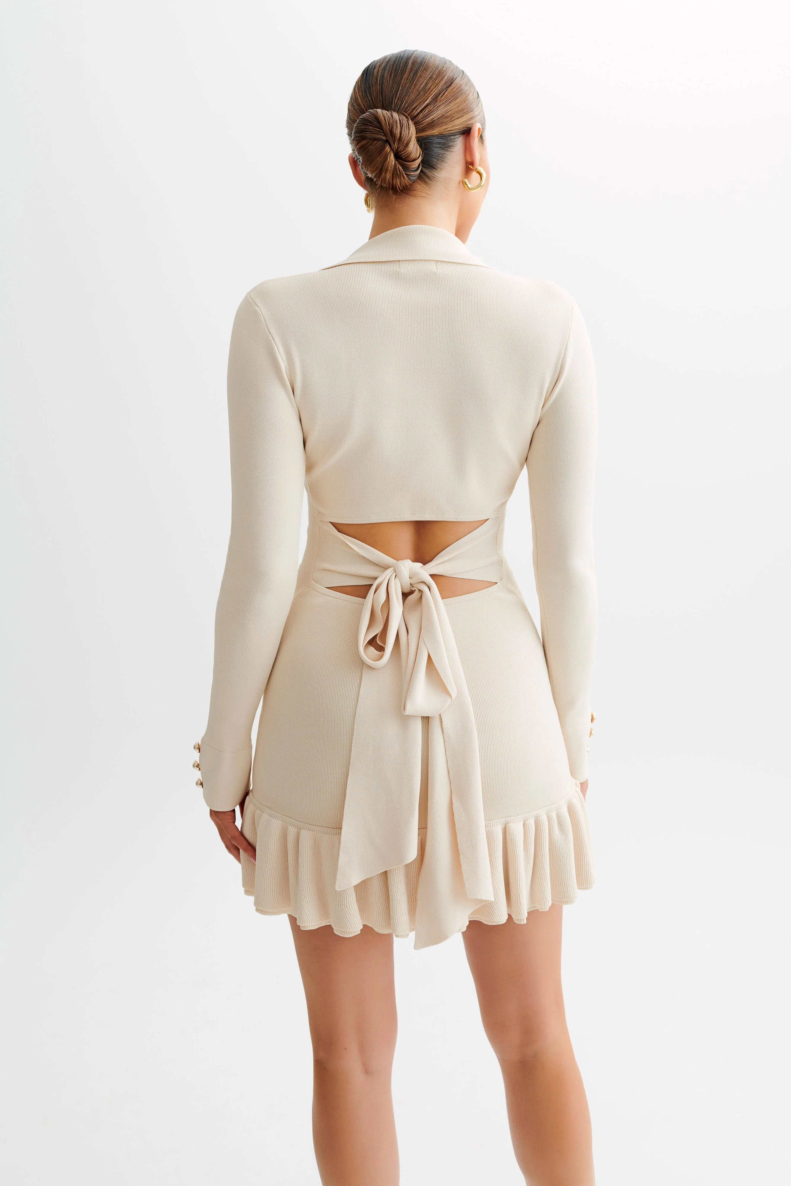 Pareesa Contrast Frill Mini Dress - Cream