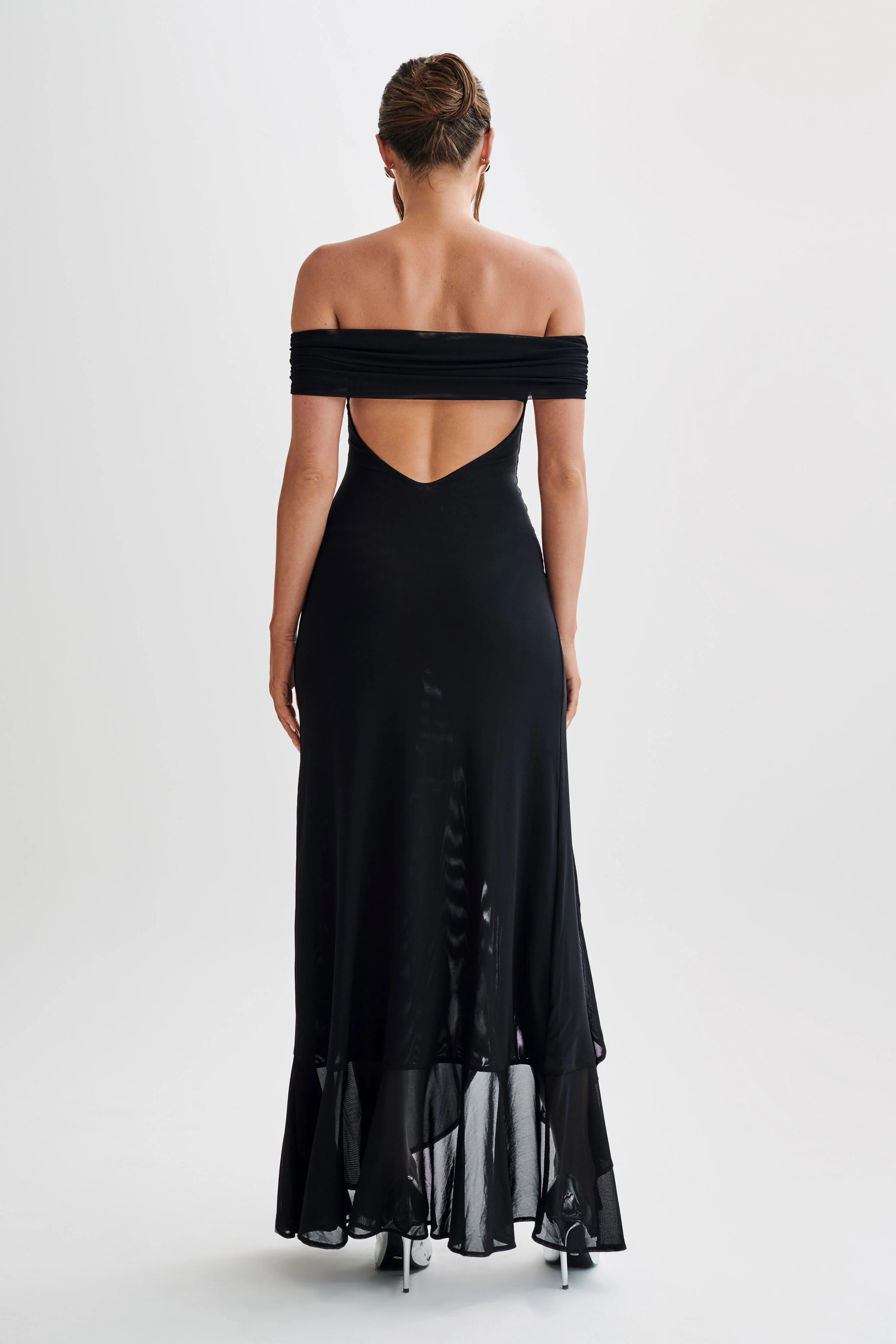 Audrey Off Shoulder Mesh Maxi Dress - Black