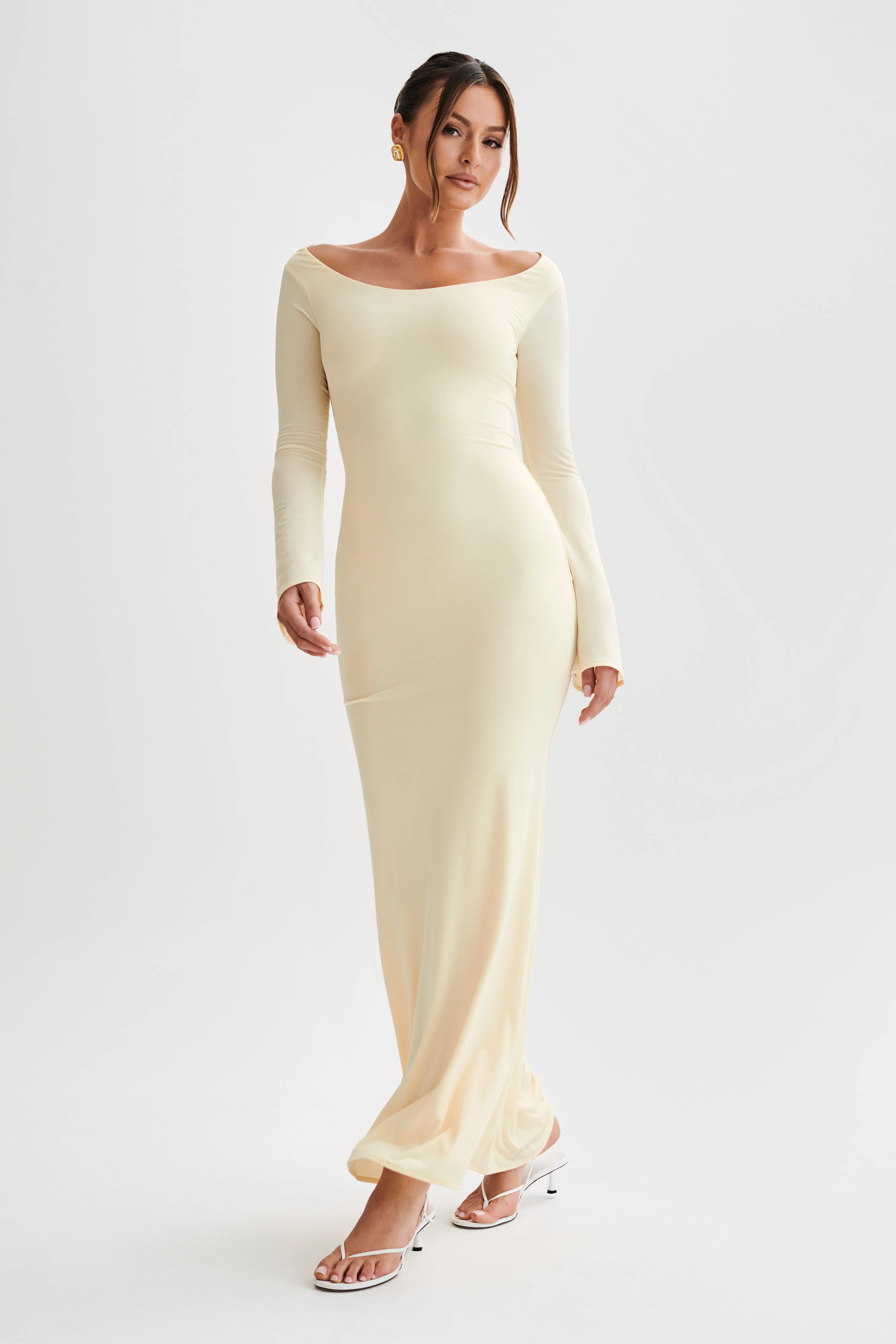 Millicent Slinky Long Sleeve Maxi Dress - Lemon