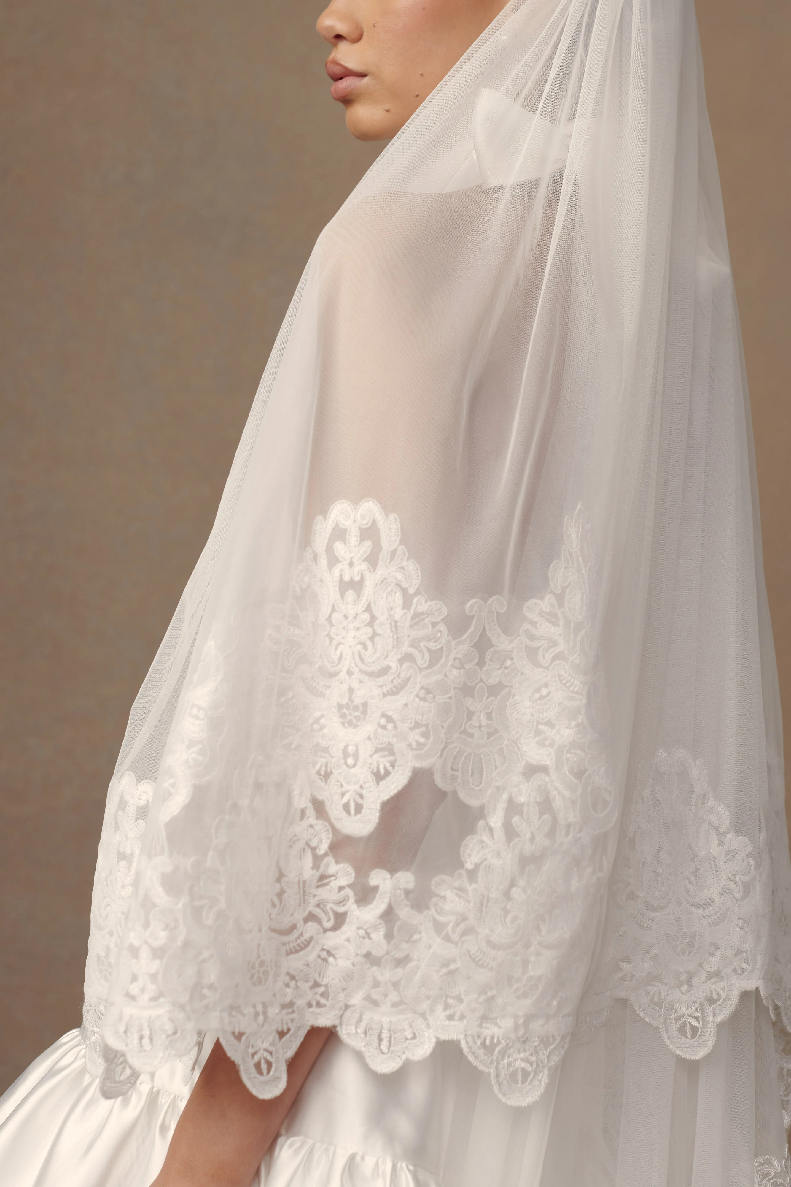 Paulette Lace Trim Veil - White