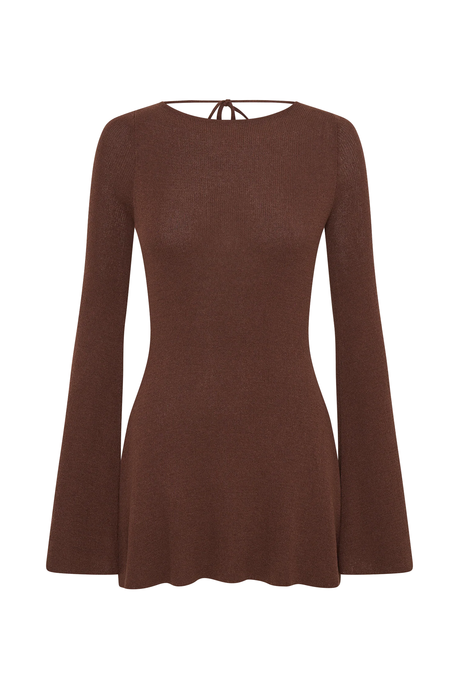 Zahra Long Sleeve Open Back Mini Knit Dress - Dark Chocolate