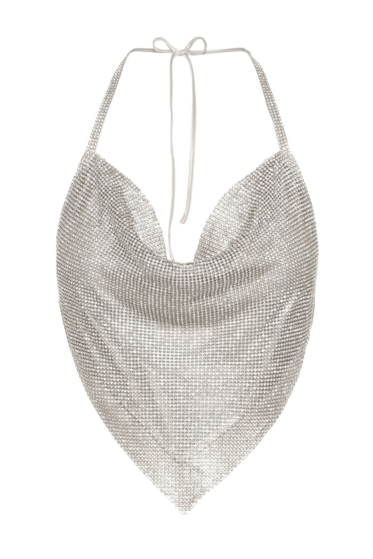 Daphne Diamante Cowl Neck Halter Top - Silver