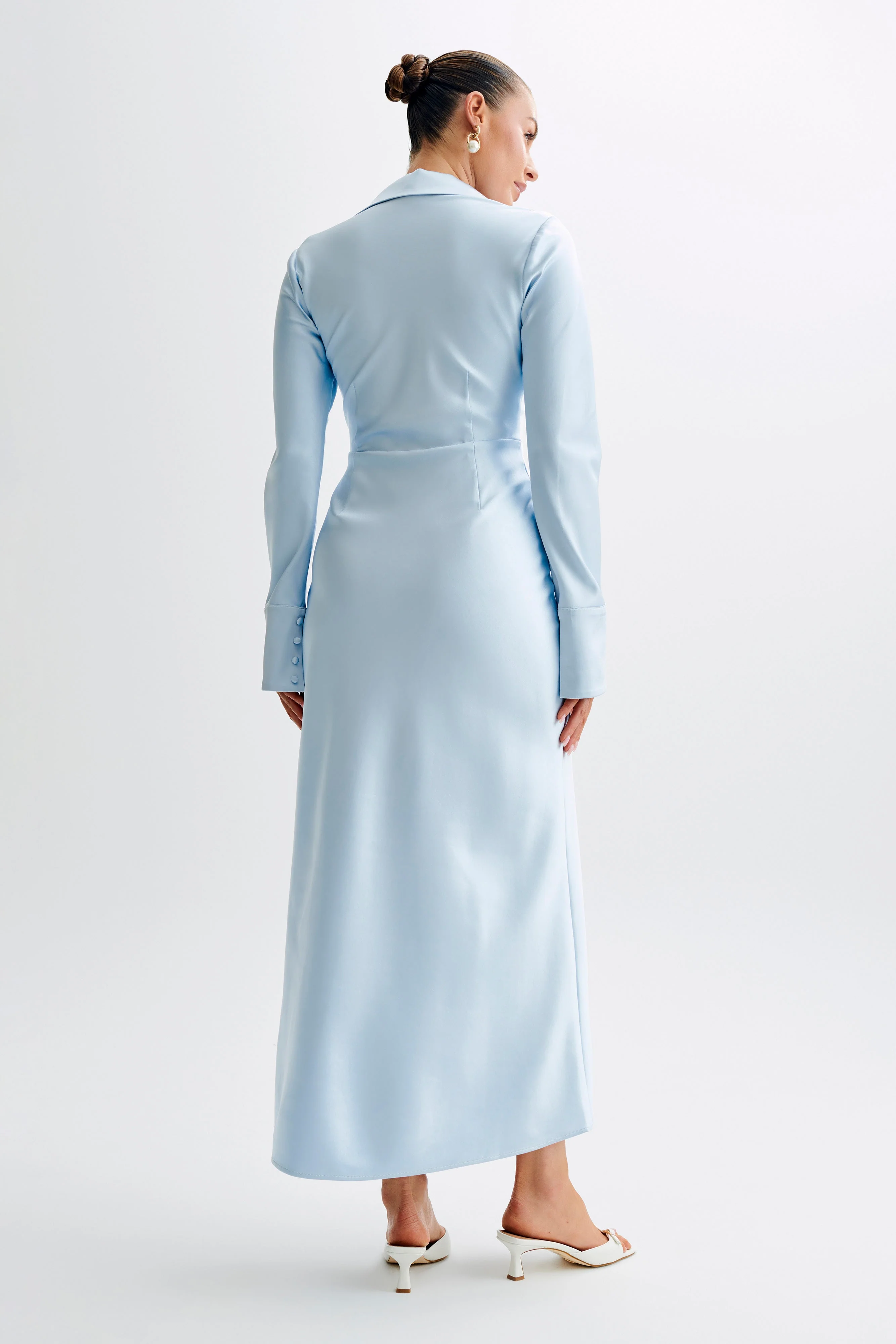 Whitley Satin Collared Maxi Dress - Ice Blue