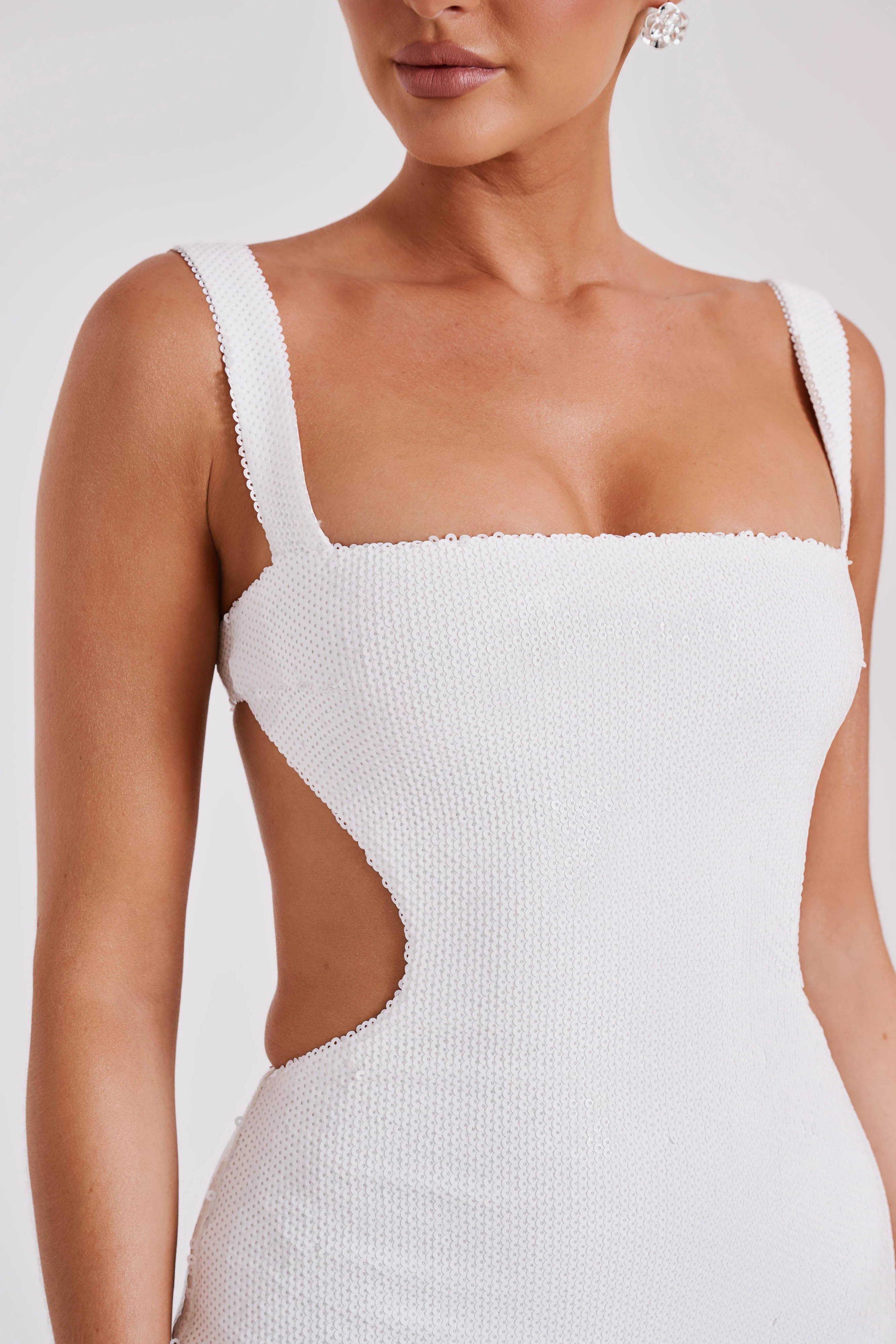 Adoria Sequin Cut Out Maxi Dress - White