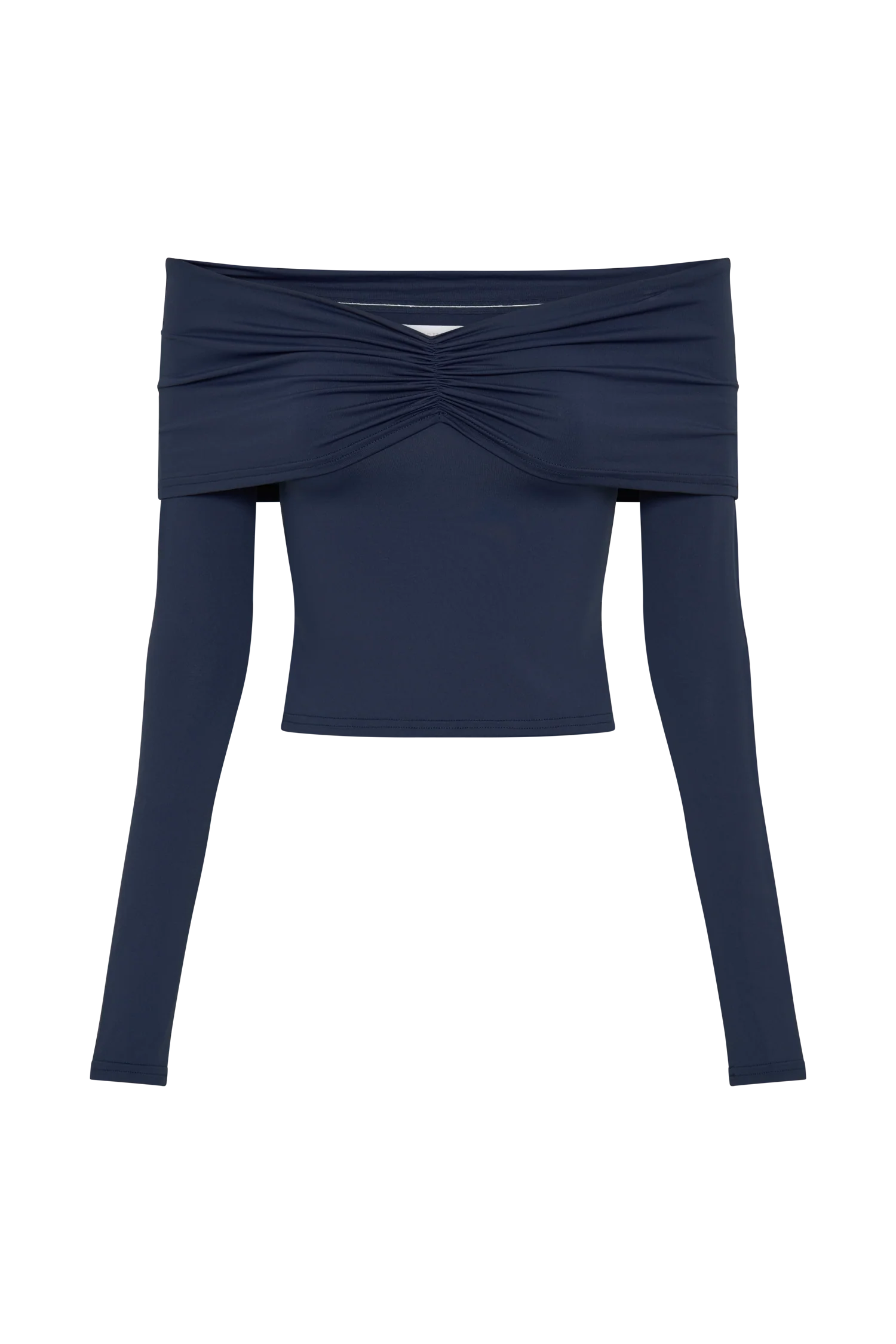 Prue Ruched Off Shoulder Long Sleeve Top - Navy