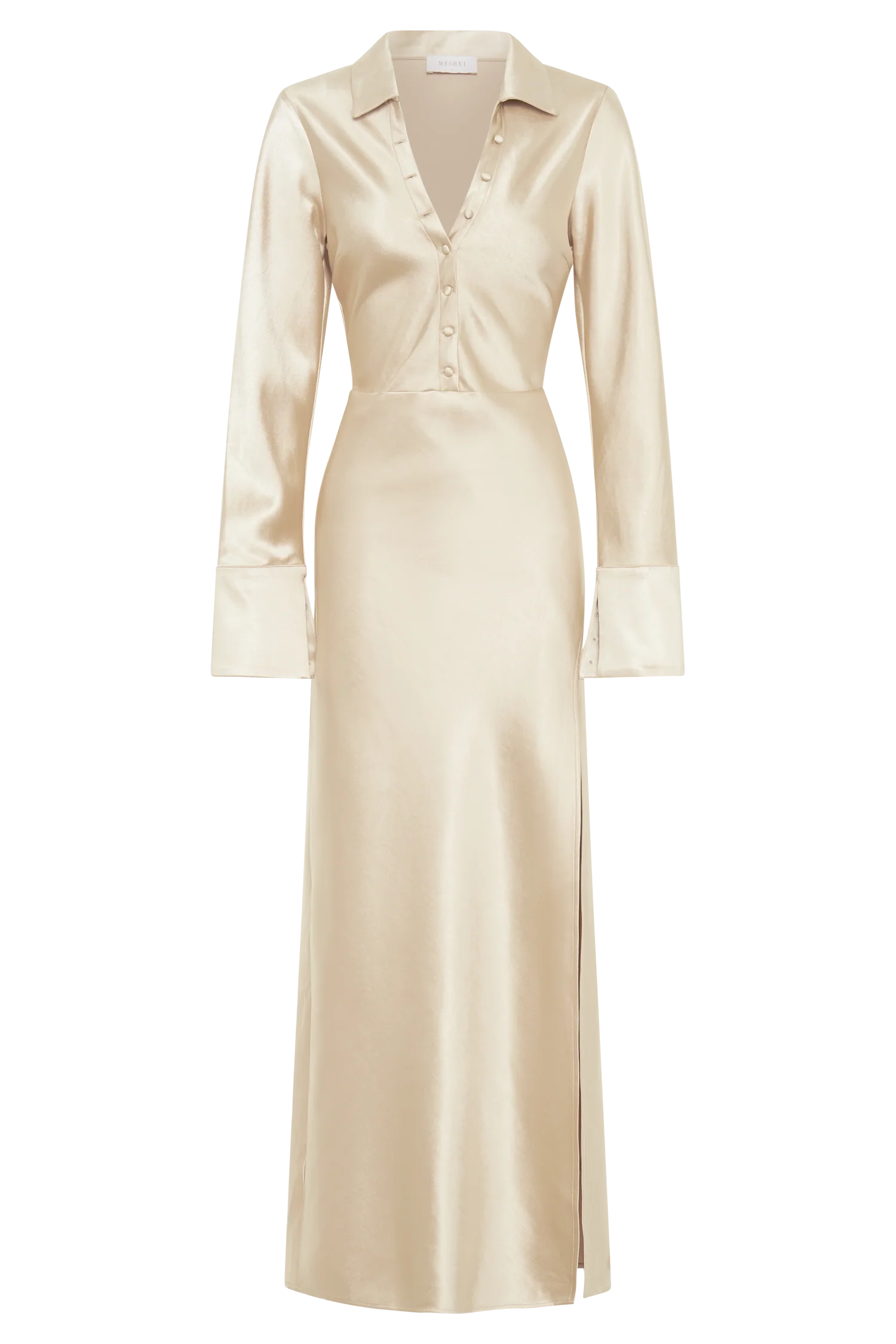 Whitley Satin Collared Maxi Dress - Gold