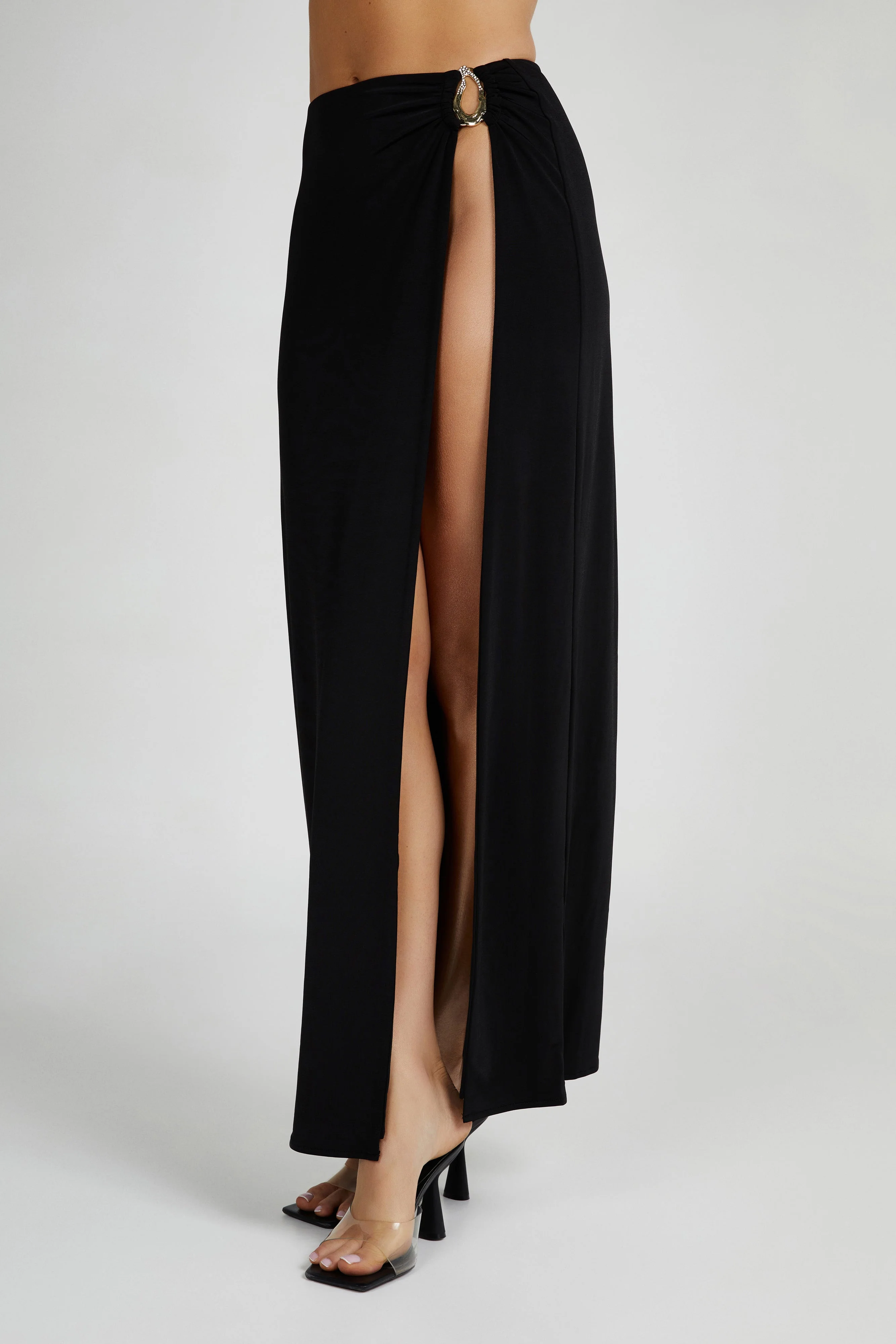 Suri Slinky Maxi Skirt With Gold Hardware - Black