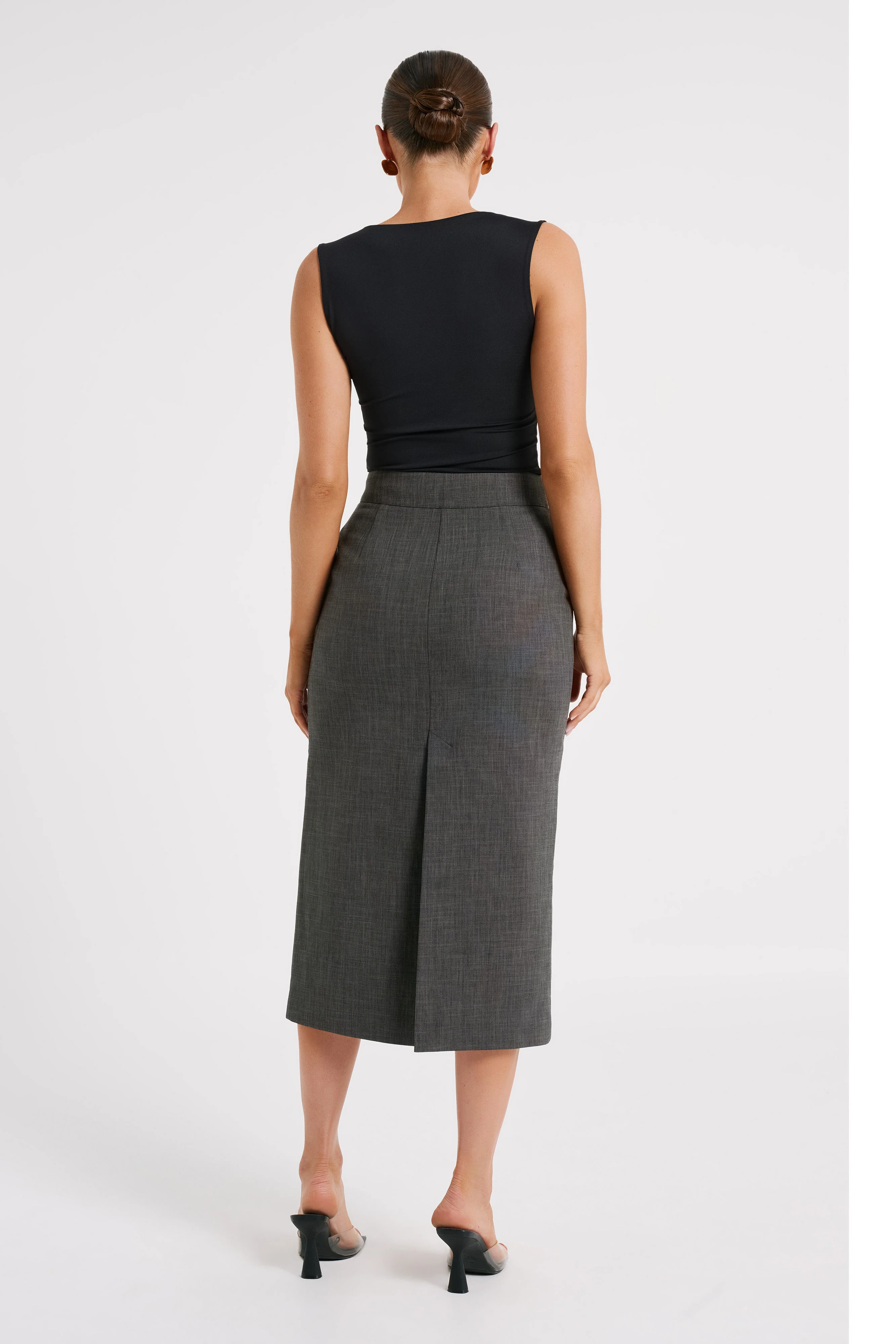 Marcie Textured Suiting Midi Skirt - Charcoal