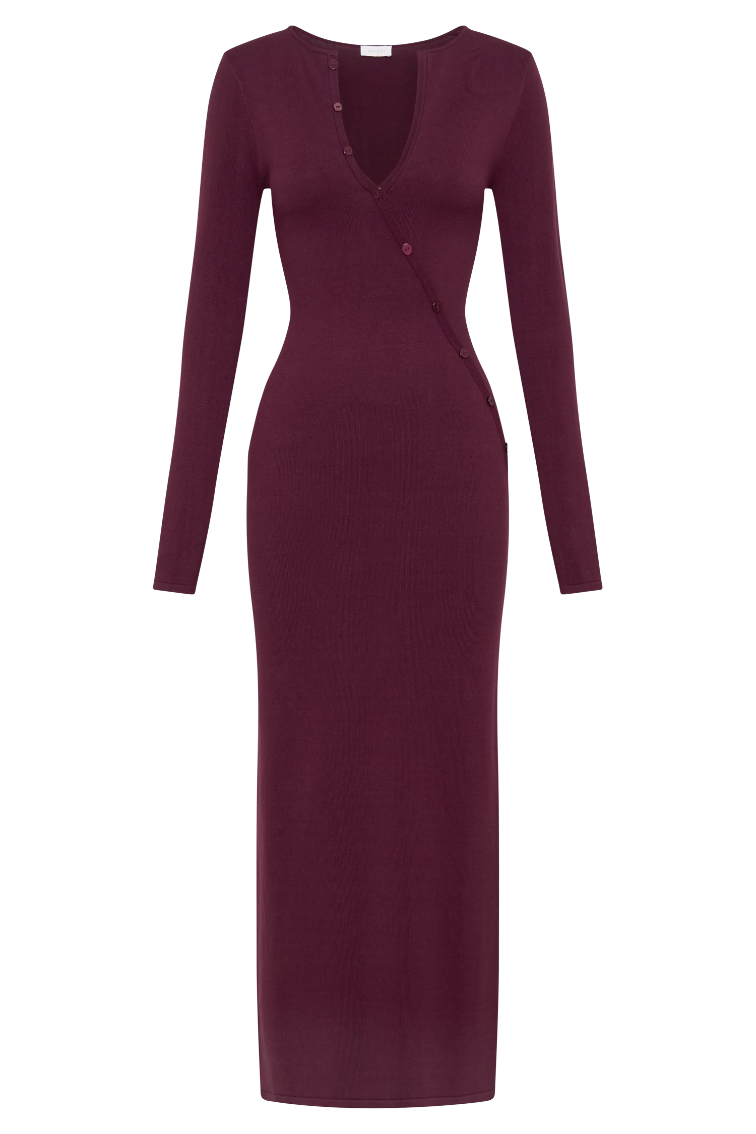 Maria Long Sleeve Buttoned Knit Maxi Dress - Plum