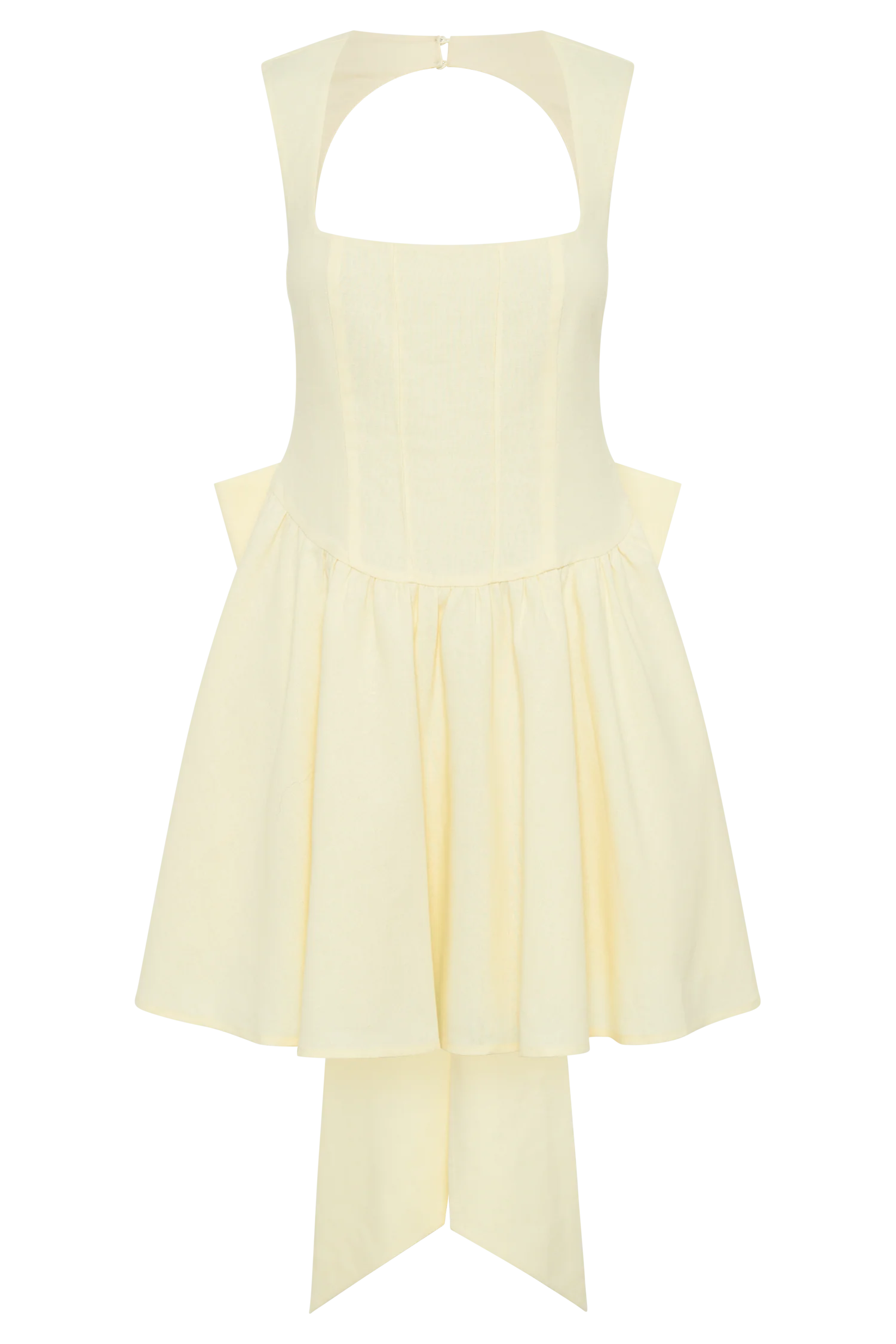 Marcella Linen Bow Back Mini Dress - Lemon Sherbet