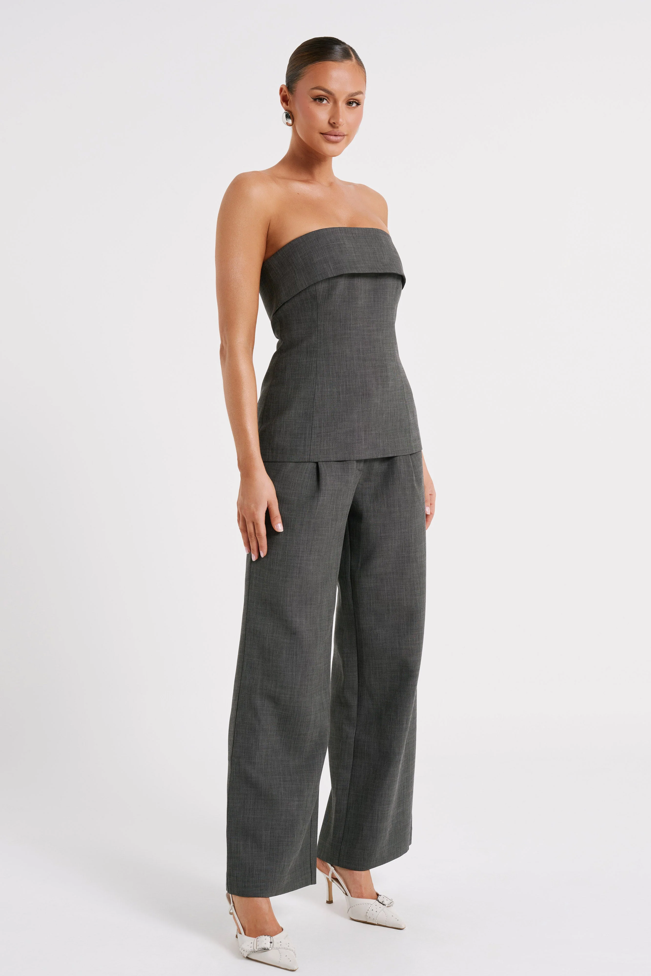 Natalie Textured Wide Leg Pant - Charcoal