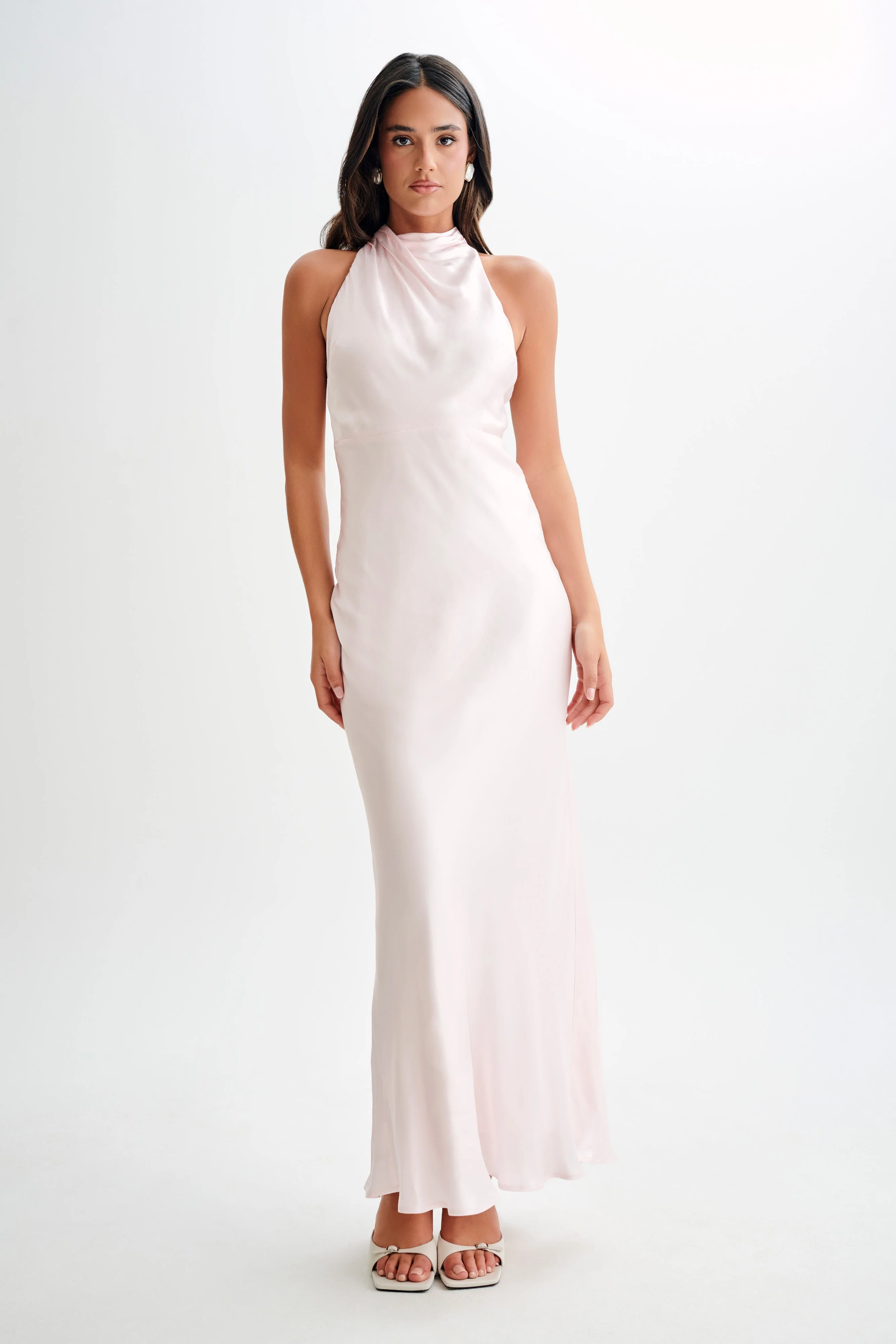 Esther Iridescent Satin Cowl Maxi Dress - Pale Pink