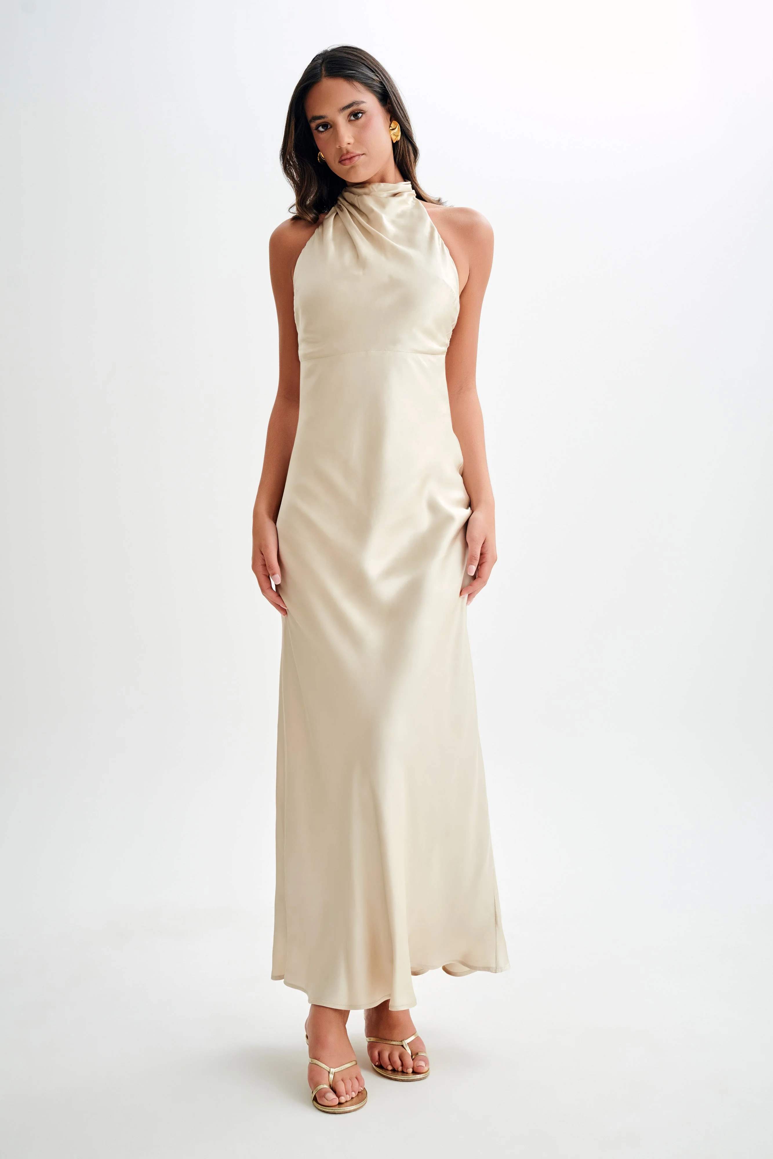 Esther Iridescent Satin Cowl Maxi Dress - Gold