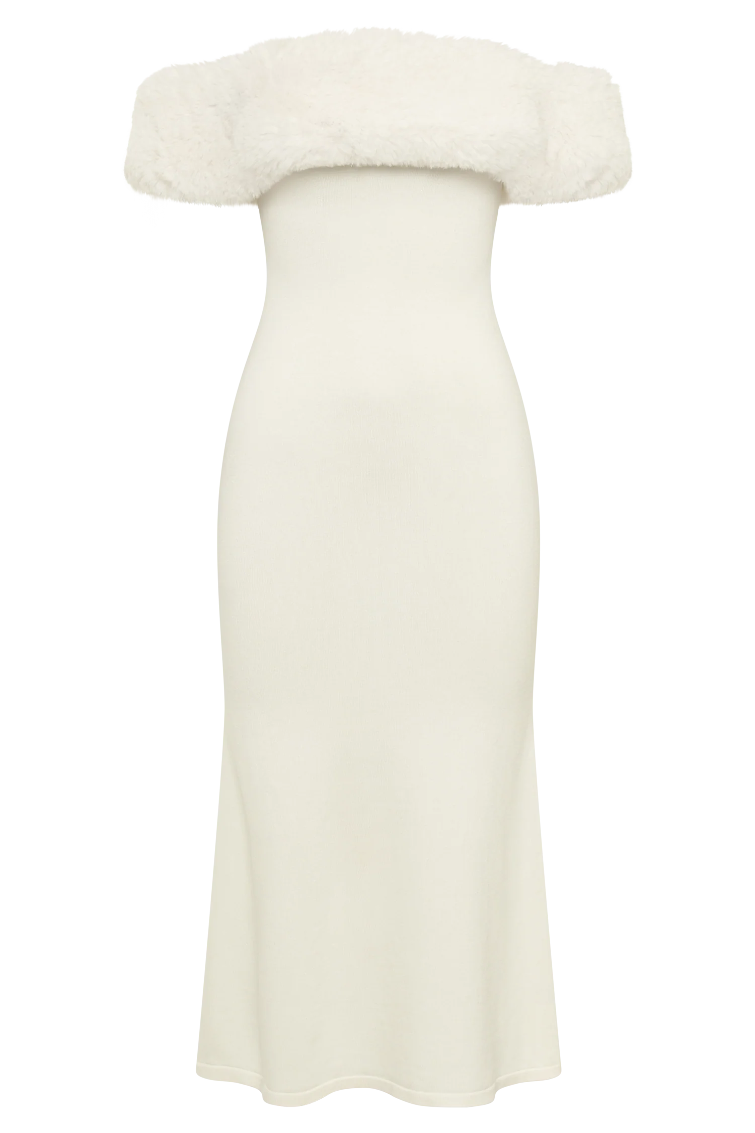 Angelica Off Shoulder Knit Midi Dress With Faux Fur - Ivory
