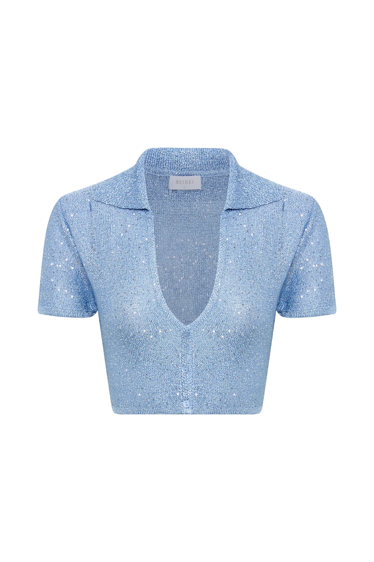 Huntley Sequin Knit Crop Top - Cornflower Blue