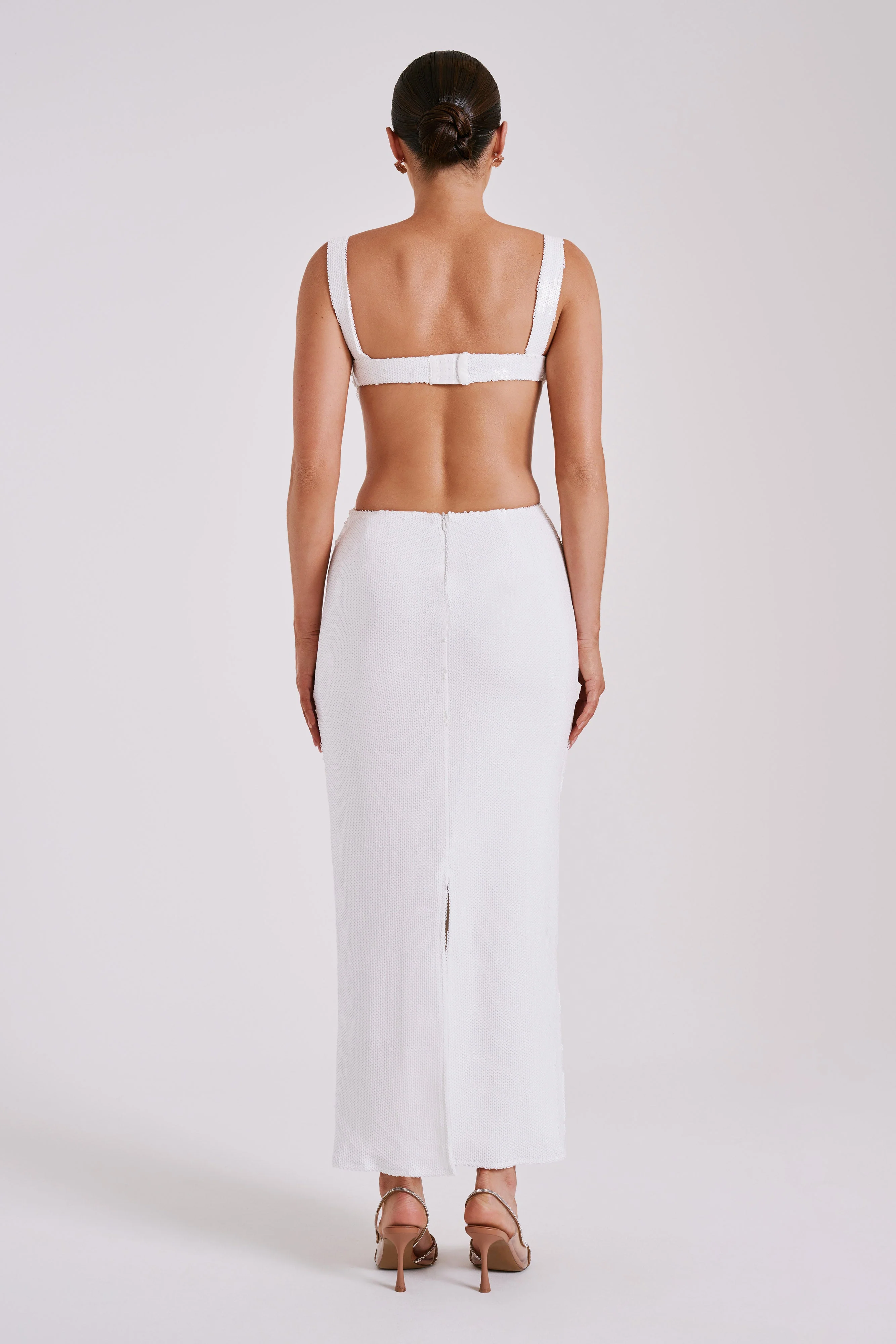 Adoria Sequin Cut Out Maxi Dress - White