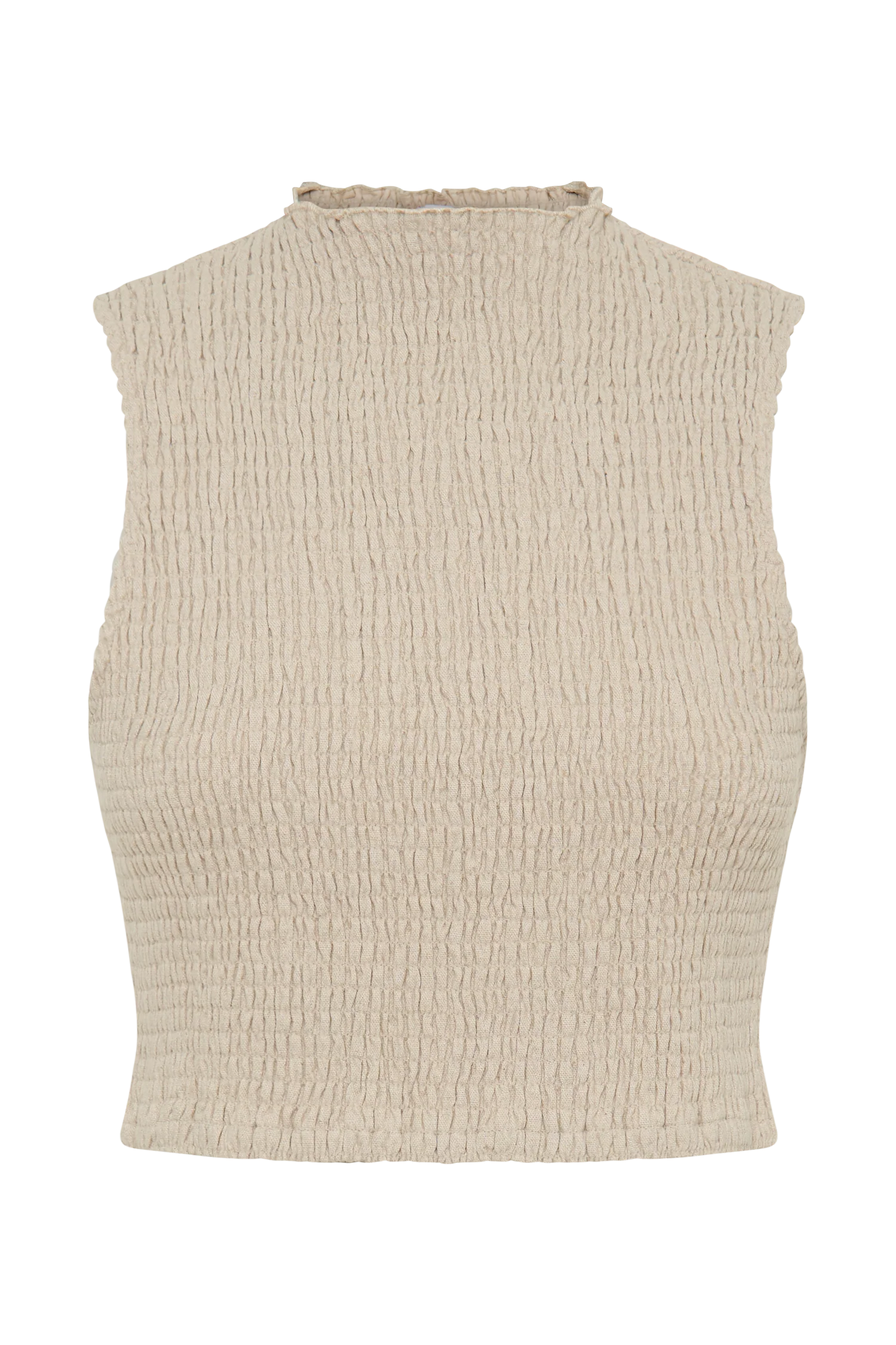 Emanuelle Sleeveless Linen Shirring Top - Natural