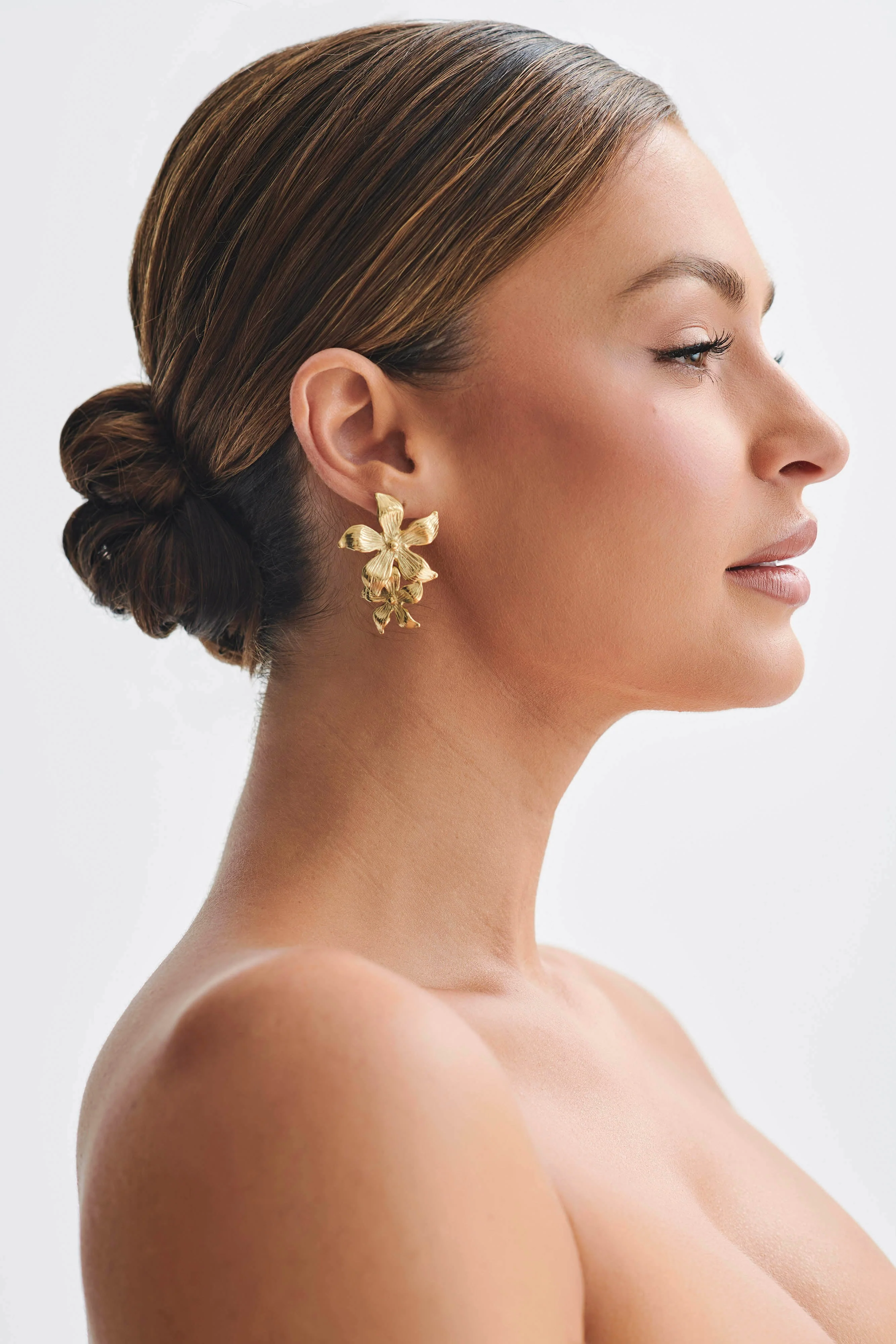 Infatuated Drop Flower Earrings - Gold