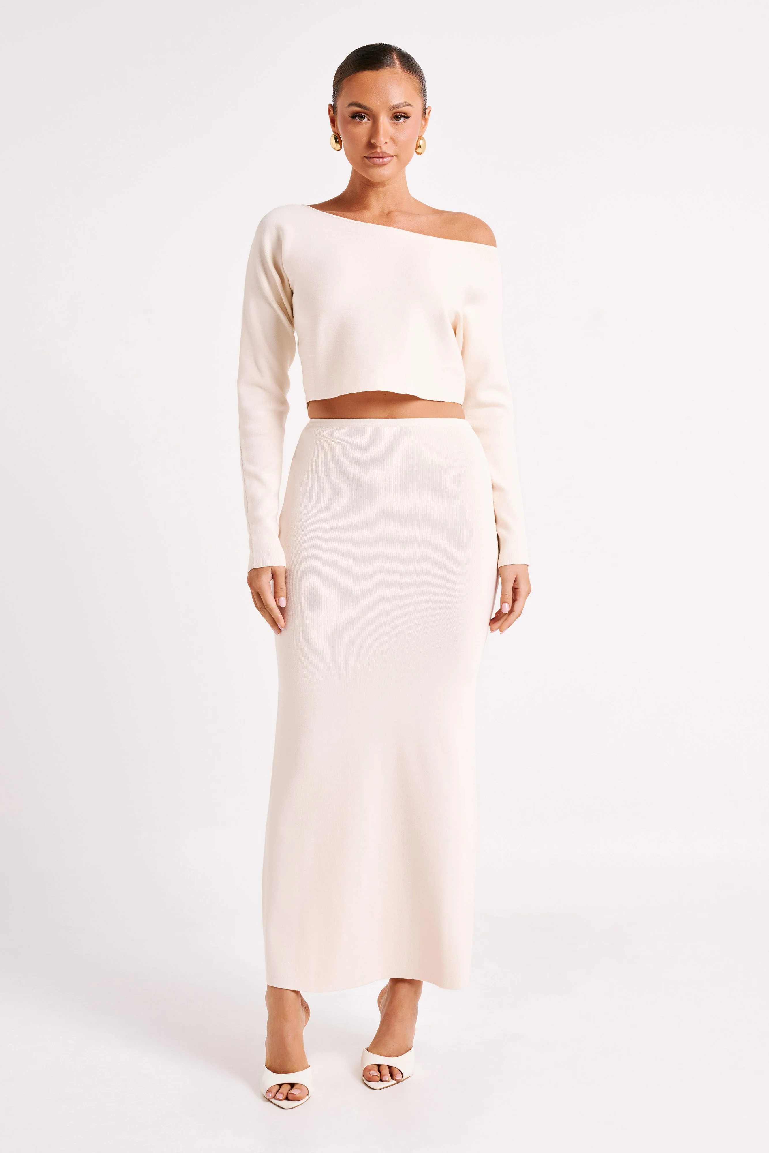 Avani Mid Rise Knit Maxi Skirt - Ivory