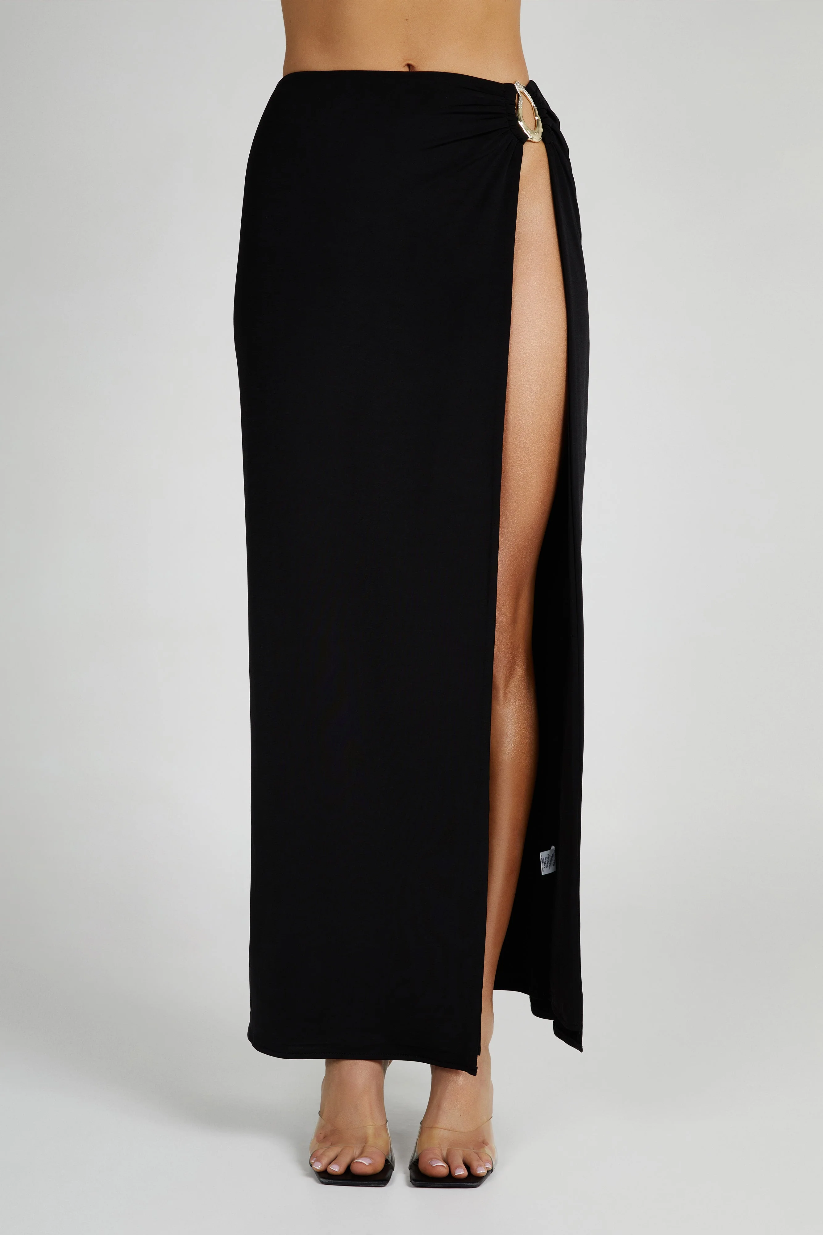 Suri Slinky Maxi Skirt With Gold Hardware - Black