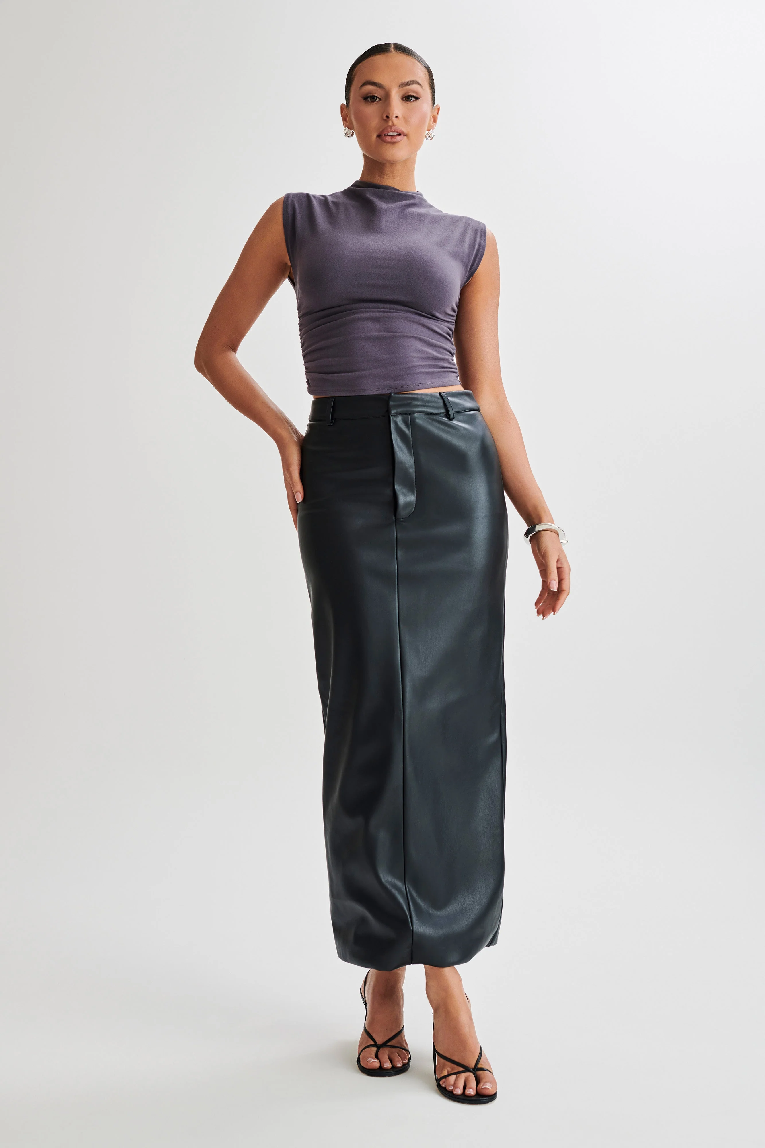 Kimber High Neck Sleeveless Top - Charcoal