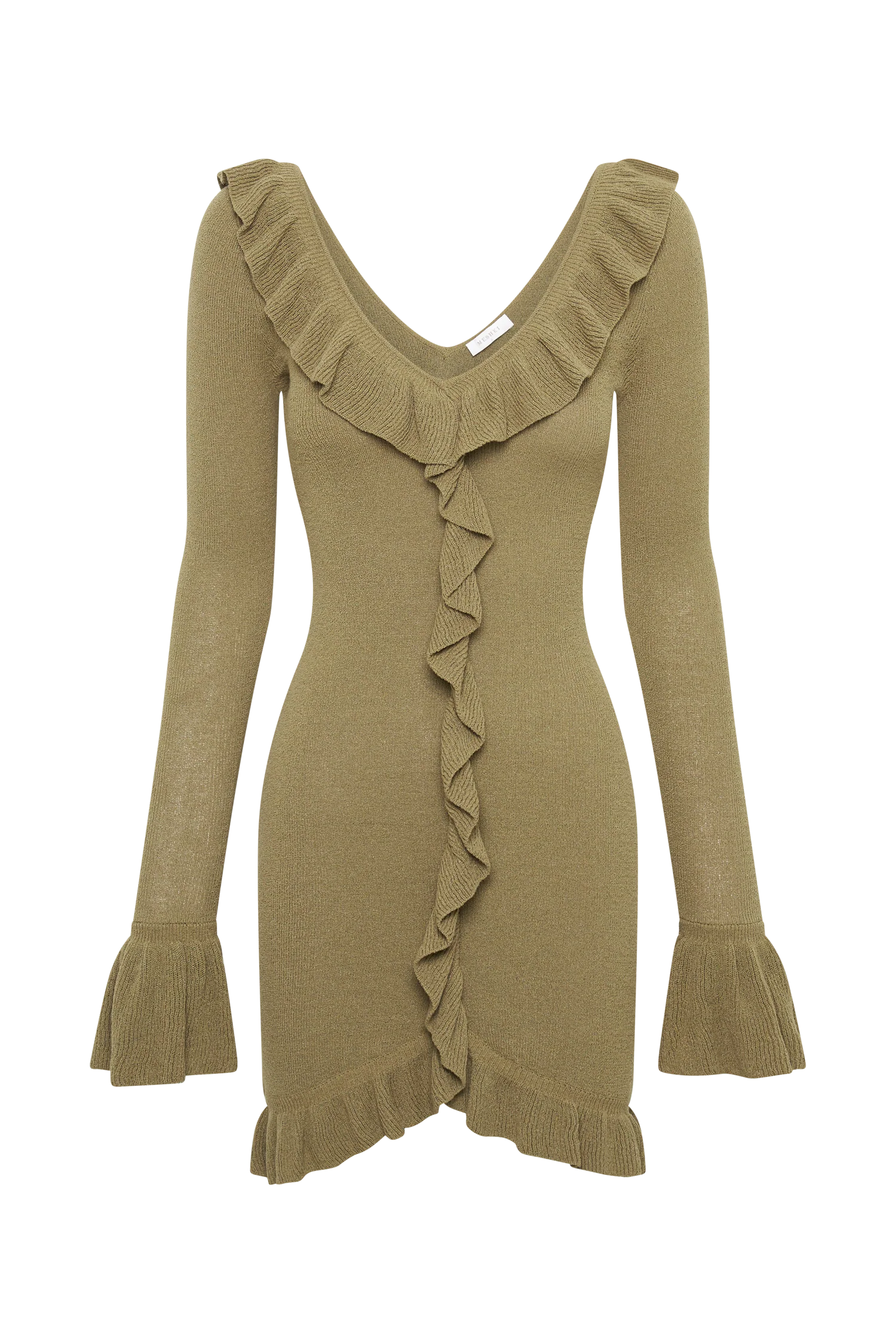 Karolina Knit Mini Dress With Frill - Olive