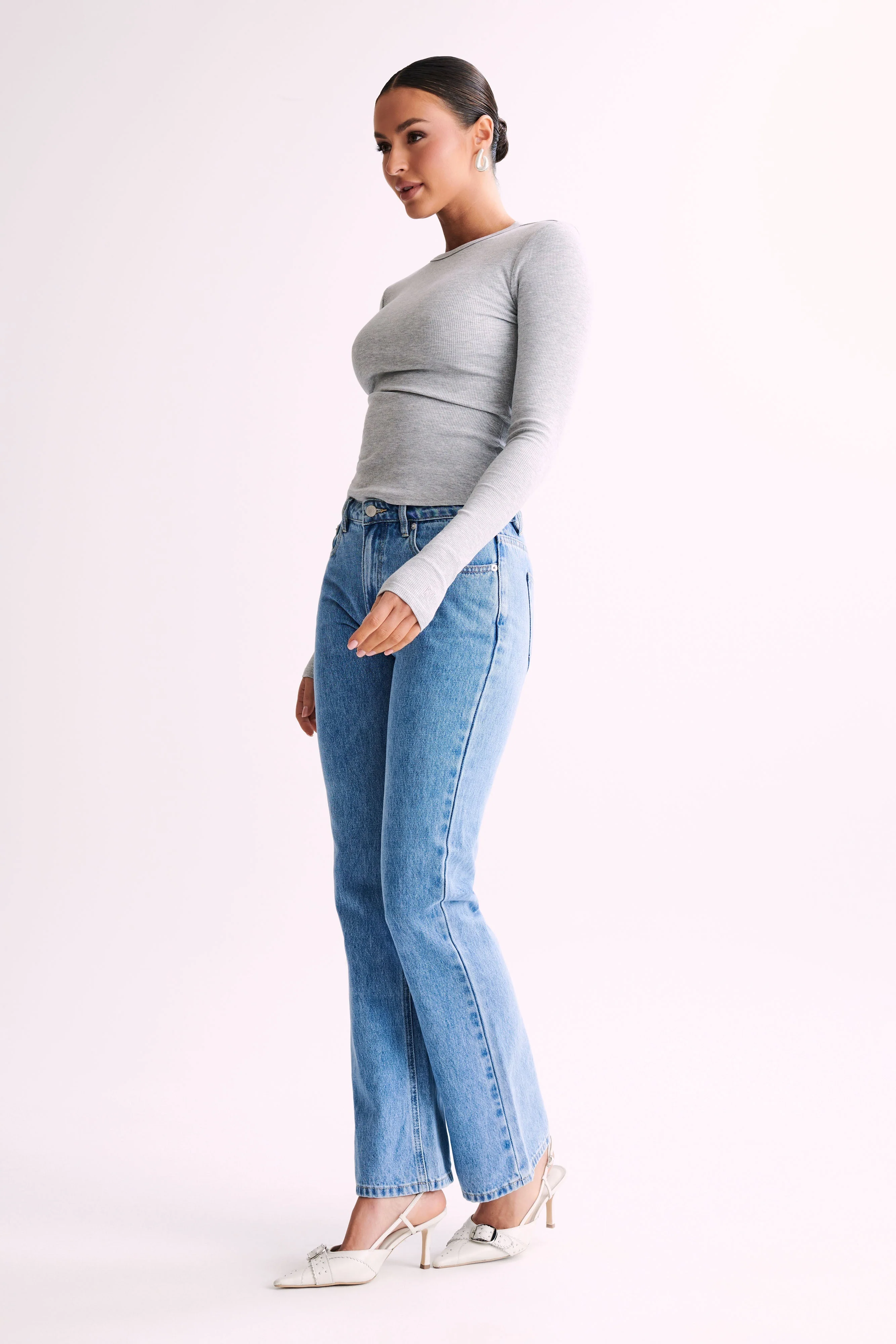 Keeley Long Sleeve Rib Crop Top - Grey Marle