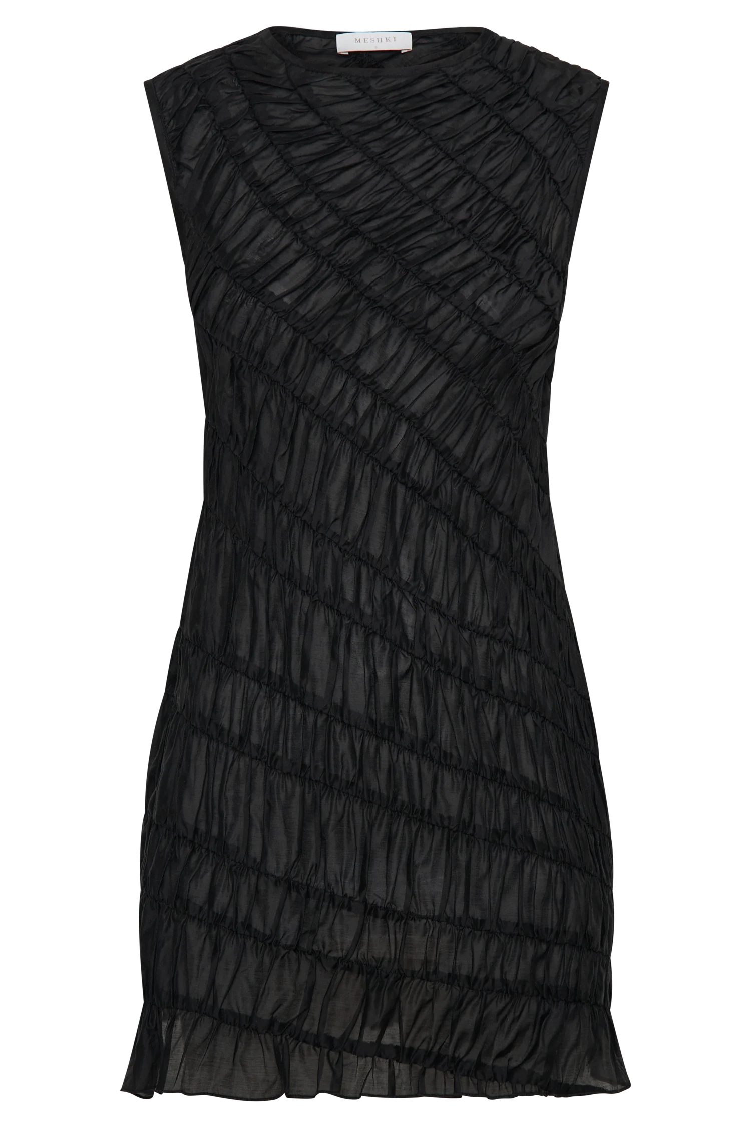 Adella Gathered Mini Dress - Black