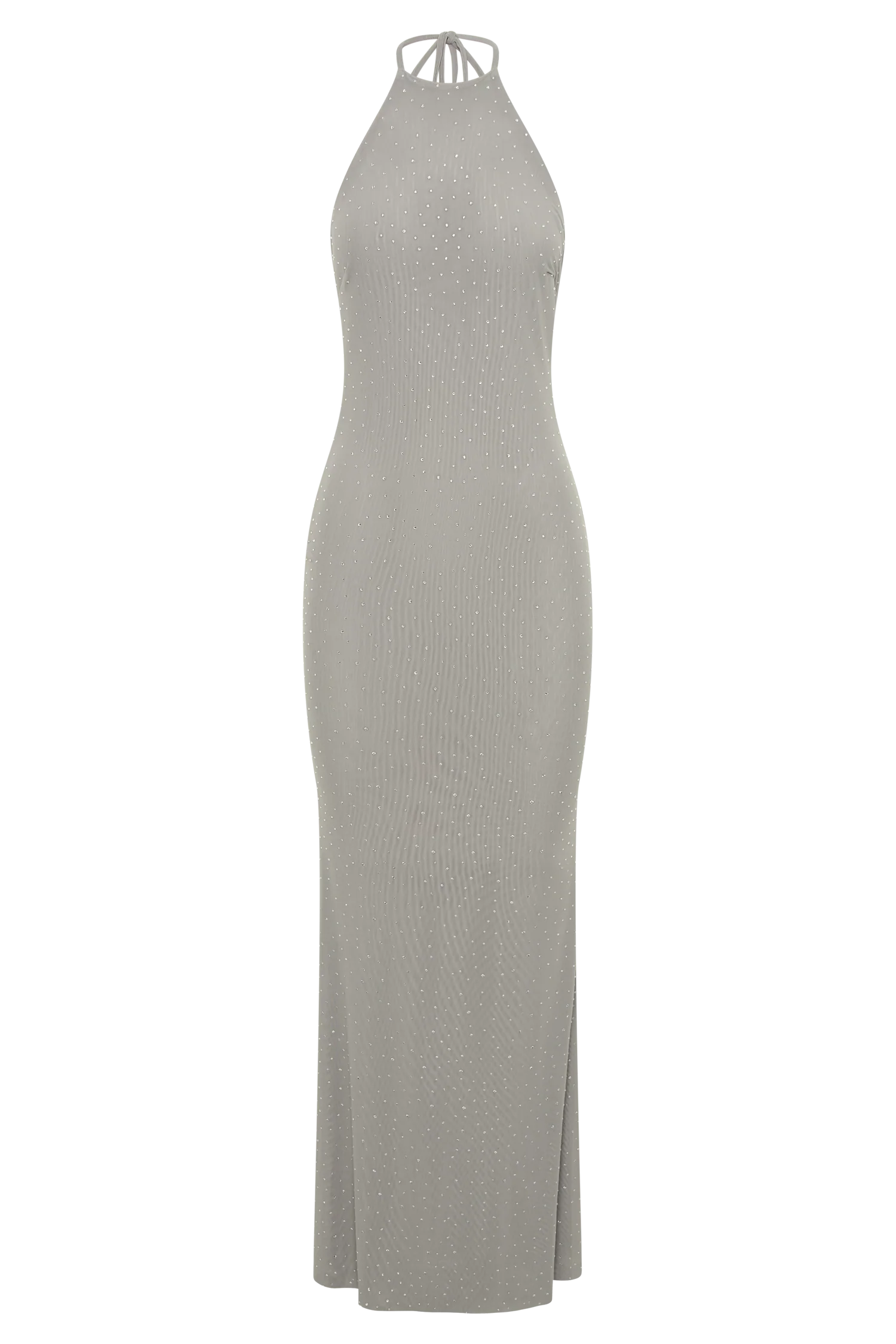 Kali Hot Fix Mesh Halter Maxi Dress - Gunmetal