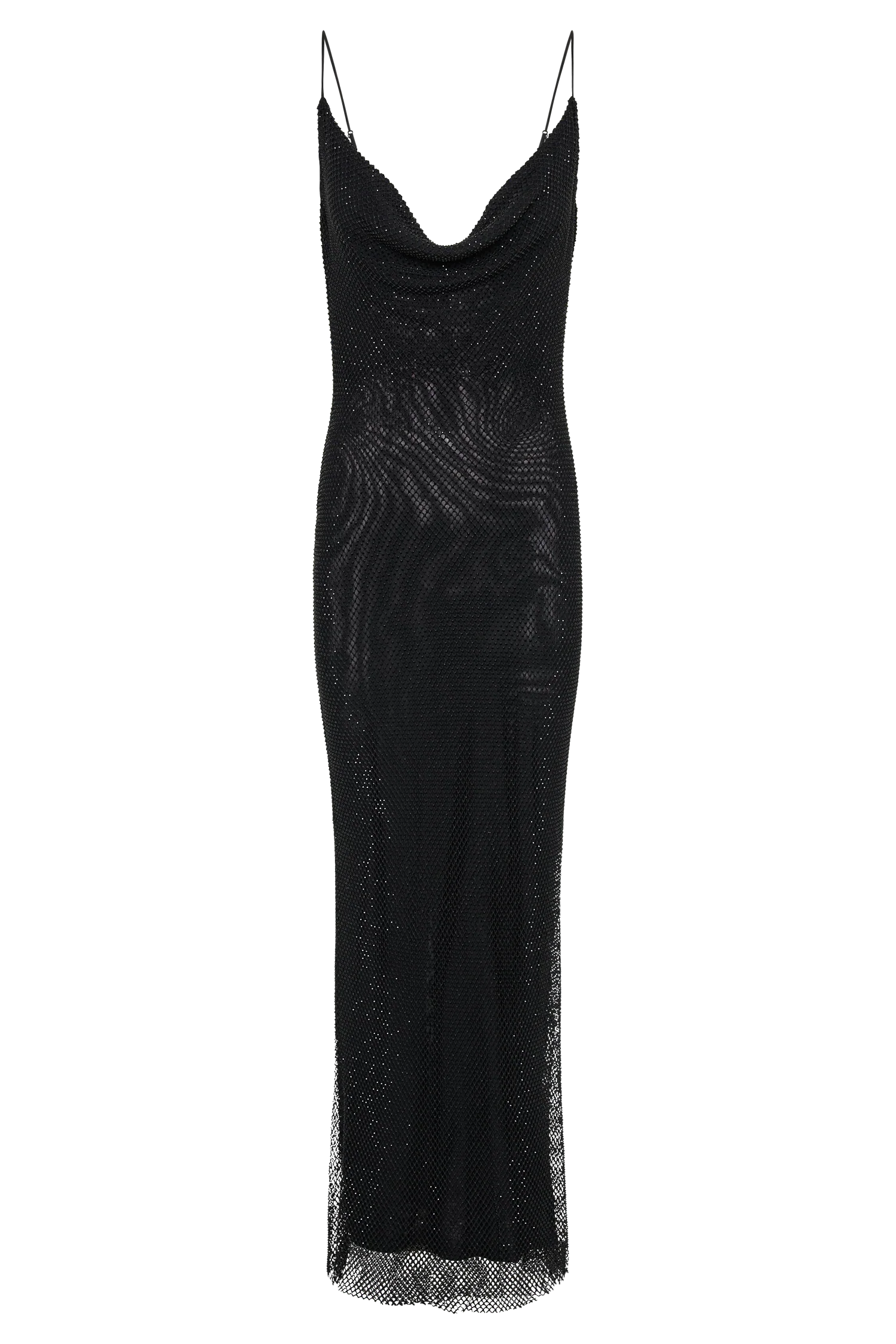 Madelaine Diamante Mesh Cowl Maxi Dress - Black