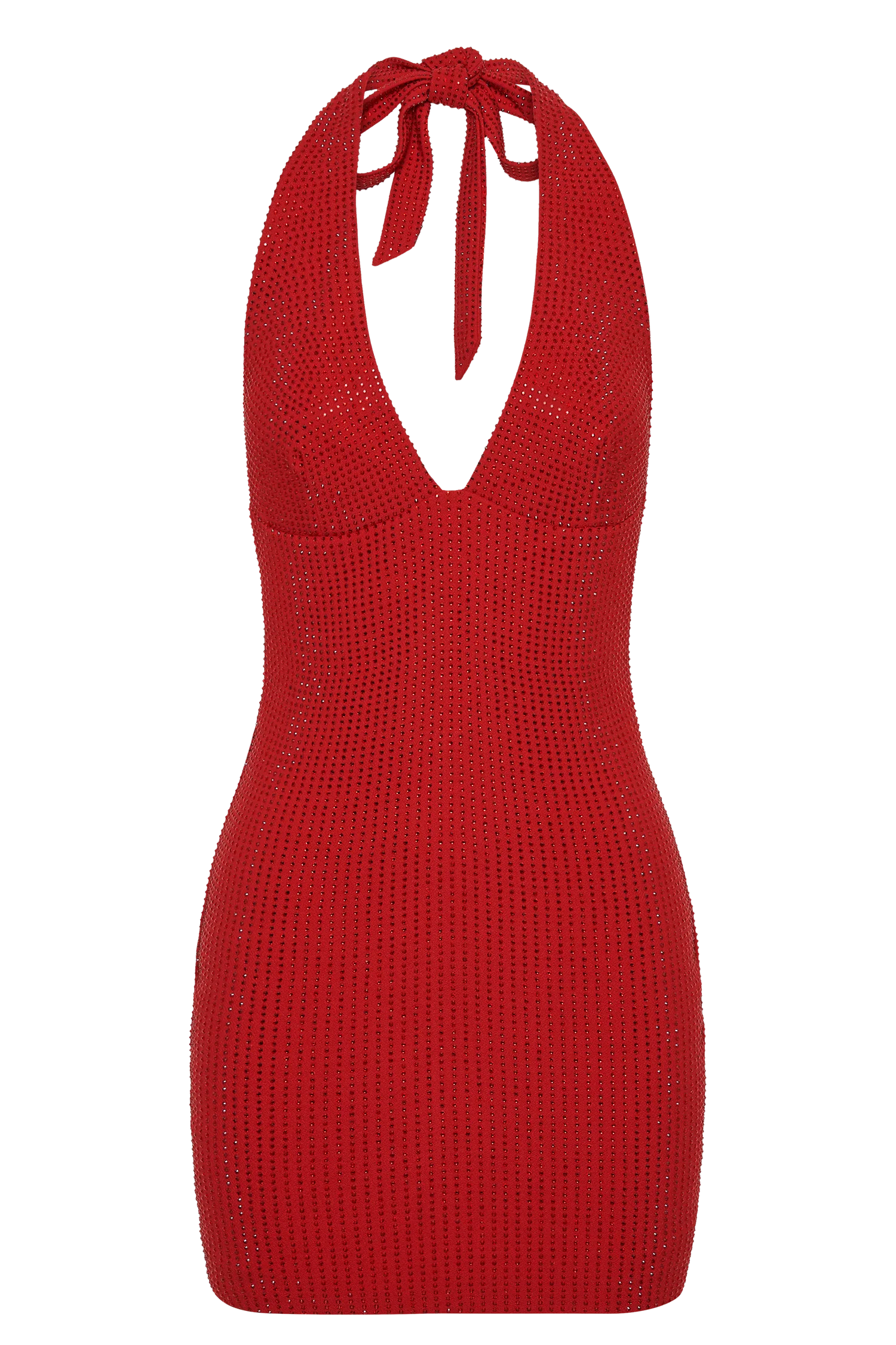 Seina Diamante Halter Mini Dress - Vermilion Red