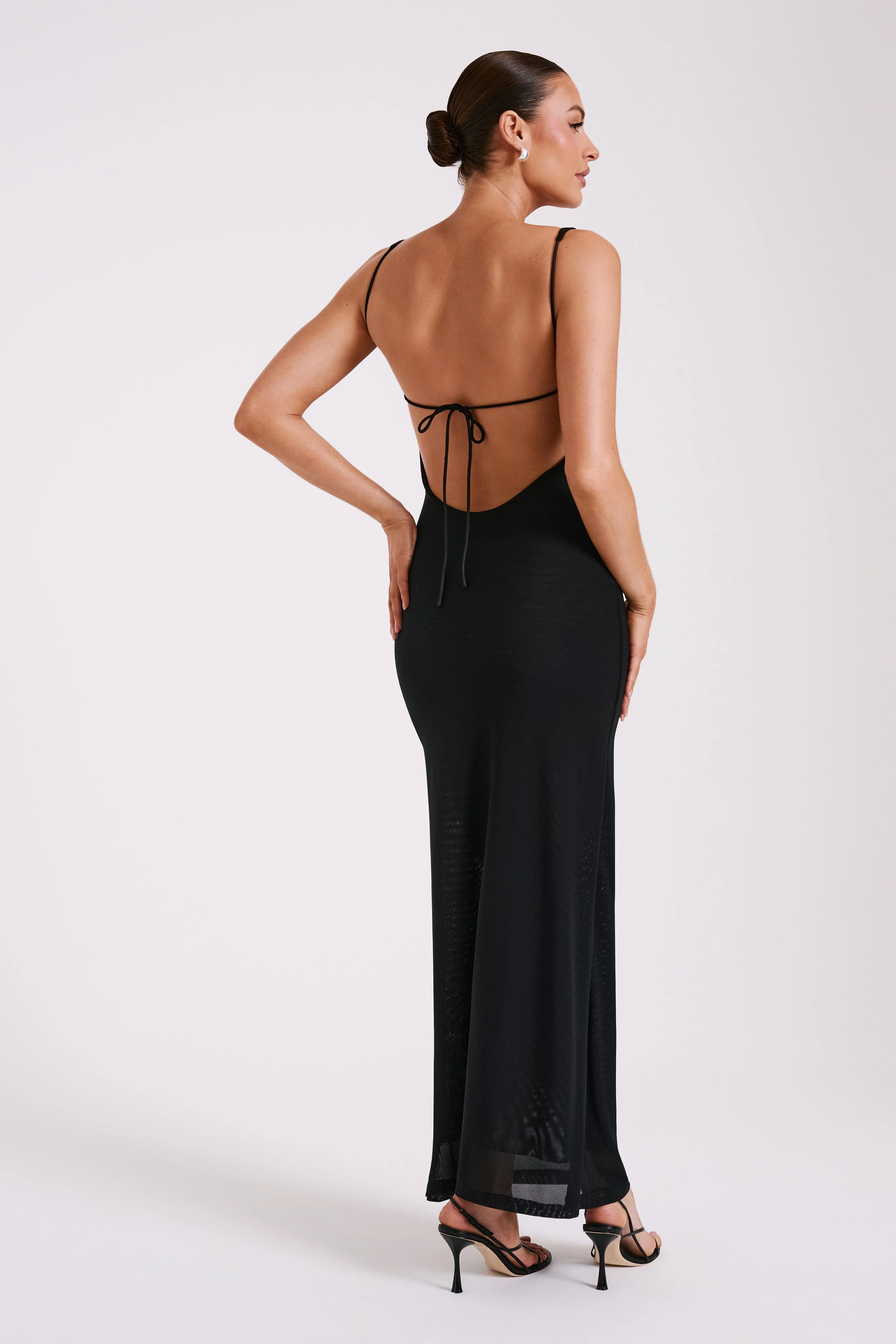 Maya Beaded Mesh Maxi Dress - Black