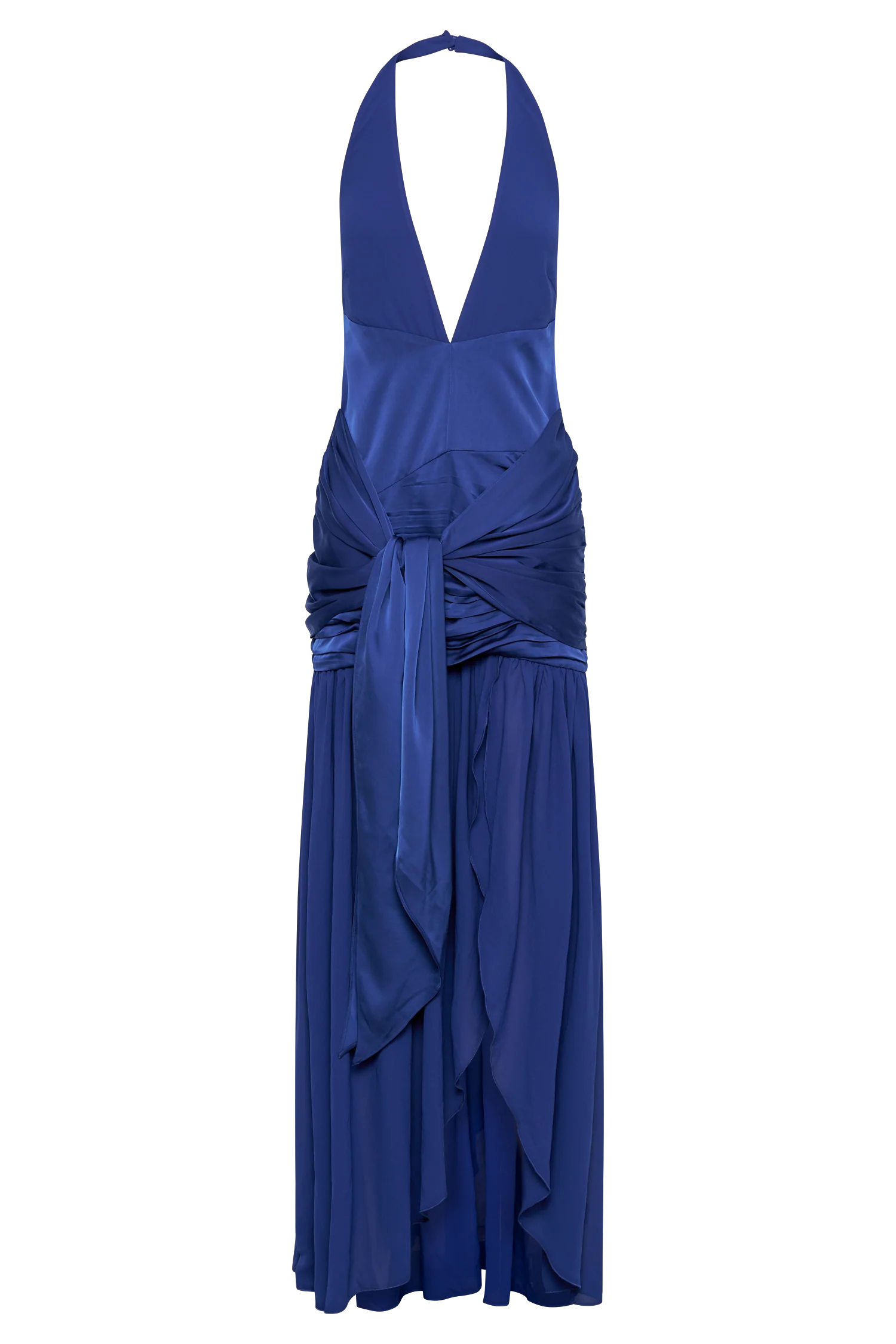 Graziana Satin Chiffon Plunge Maxi Dress - Cobalt Blue