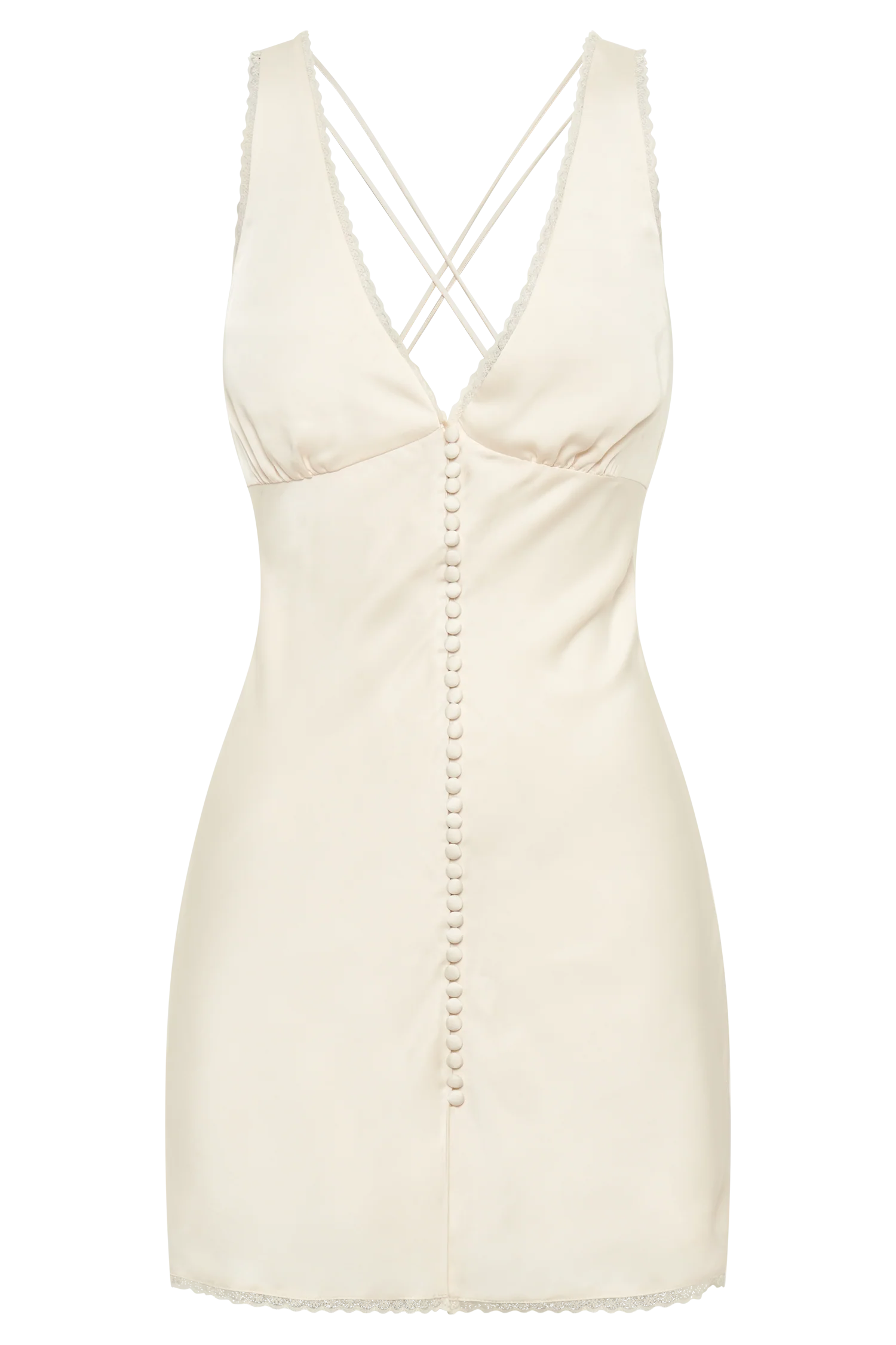 Amiri Satin Mini Dress With Lace - Ivory