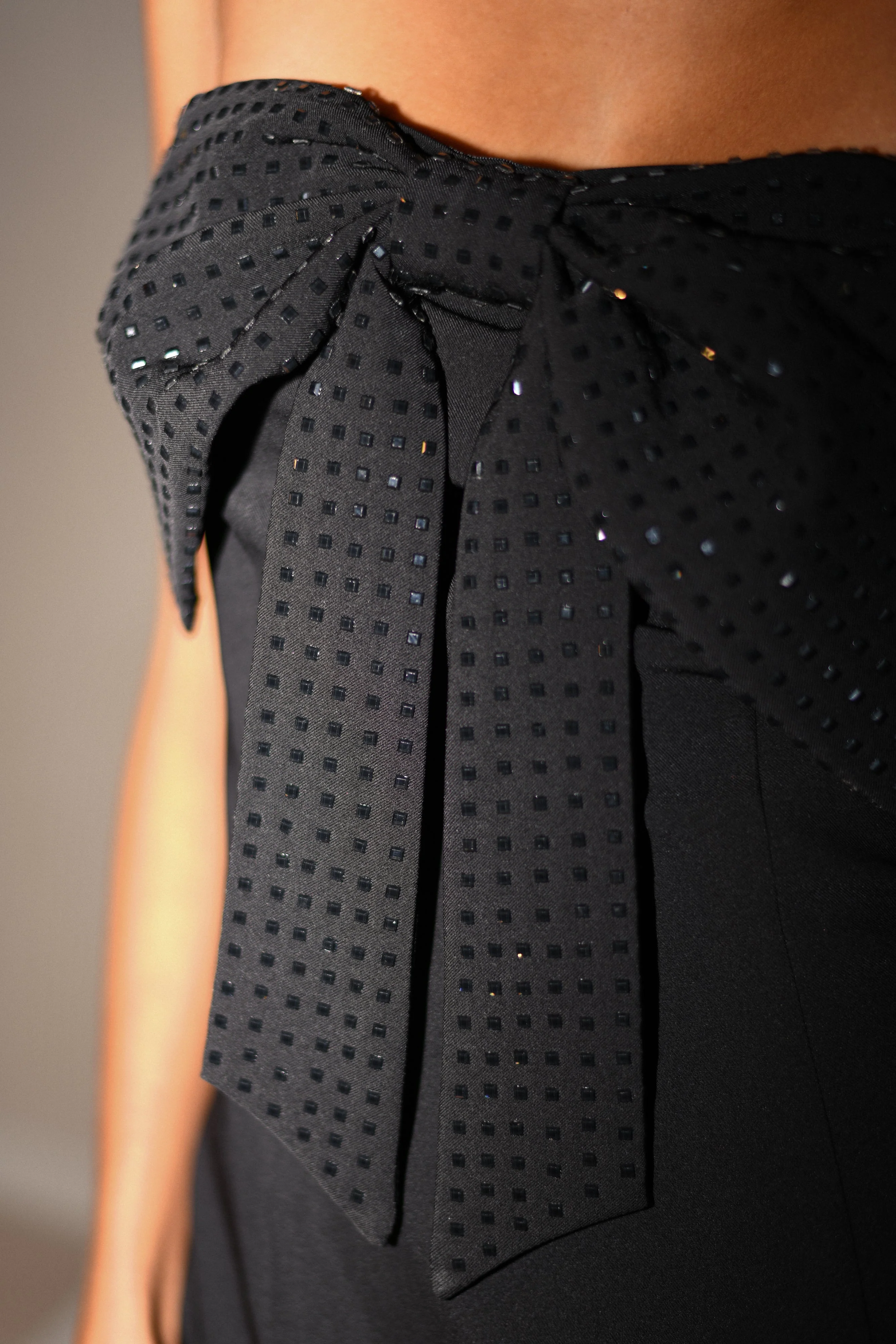 Saoirse Strapless Mini Dress With Diamante Bow - Black