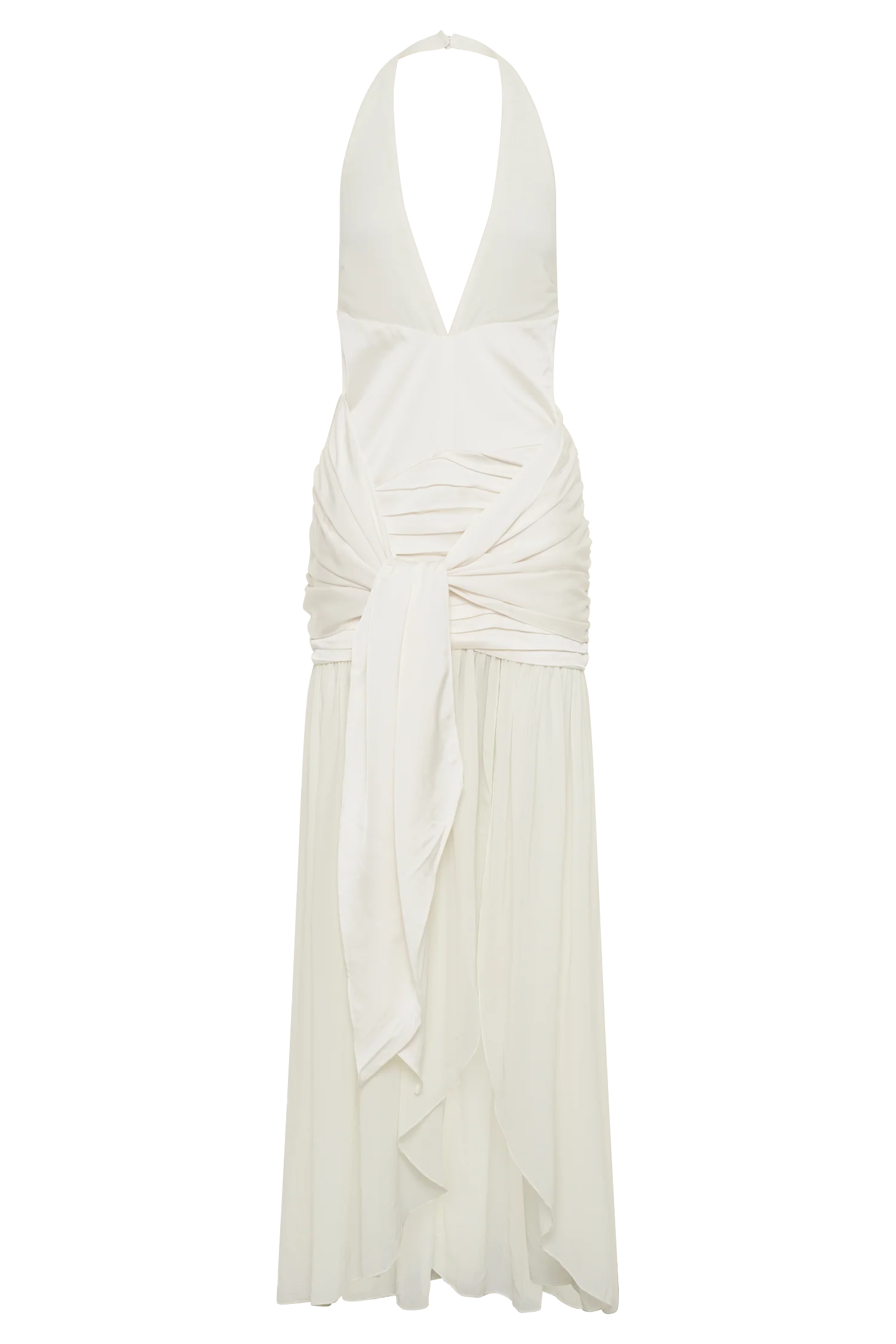 Graziana Satin Chiffon Plunge Maxi Dress - Ivory