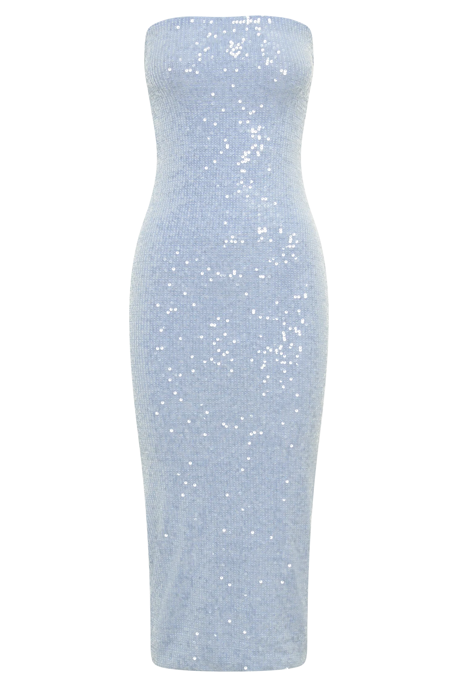 Nevada Strapless Sequin Midi Dress - Ice Blue